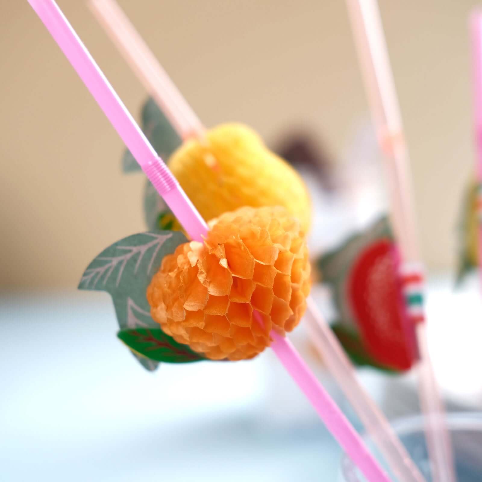 50-Pack Tropical Fruit Drinking Straws Multi-Colored - Disposable Straws for Summer Drinks 10"