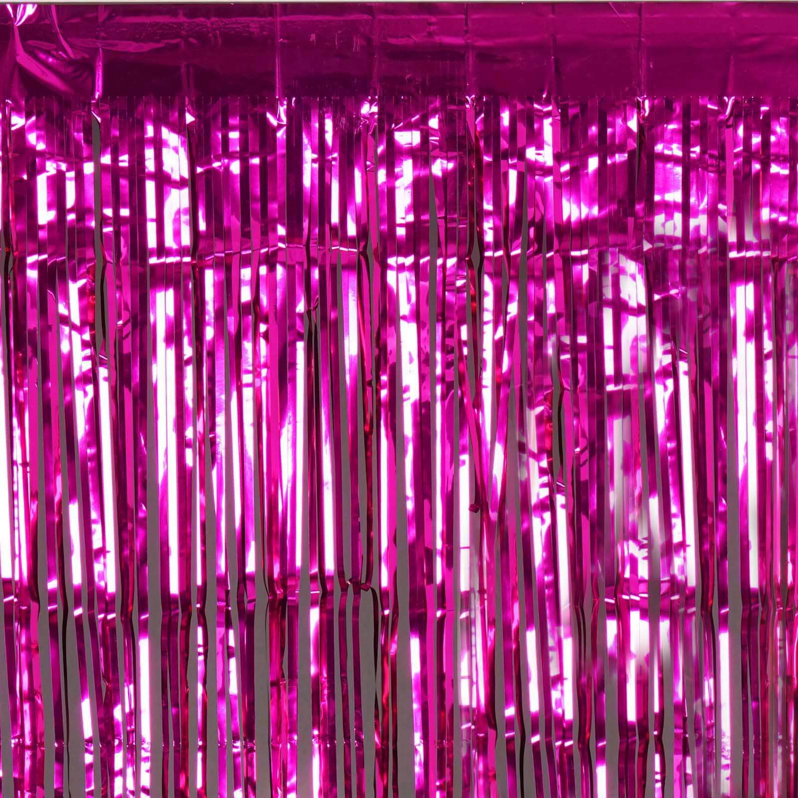 8ft Fuchsia Metallic Tinsel Foil Fringe Doorway Curtain Party Backdrop