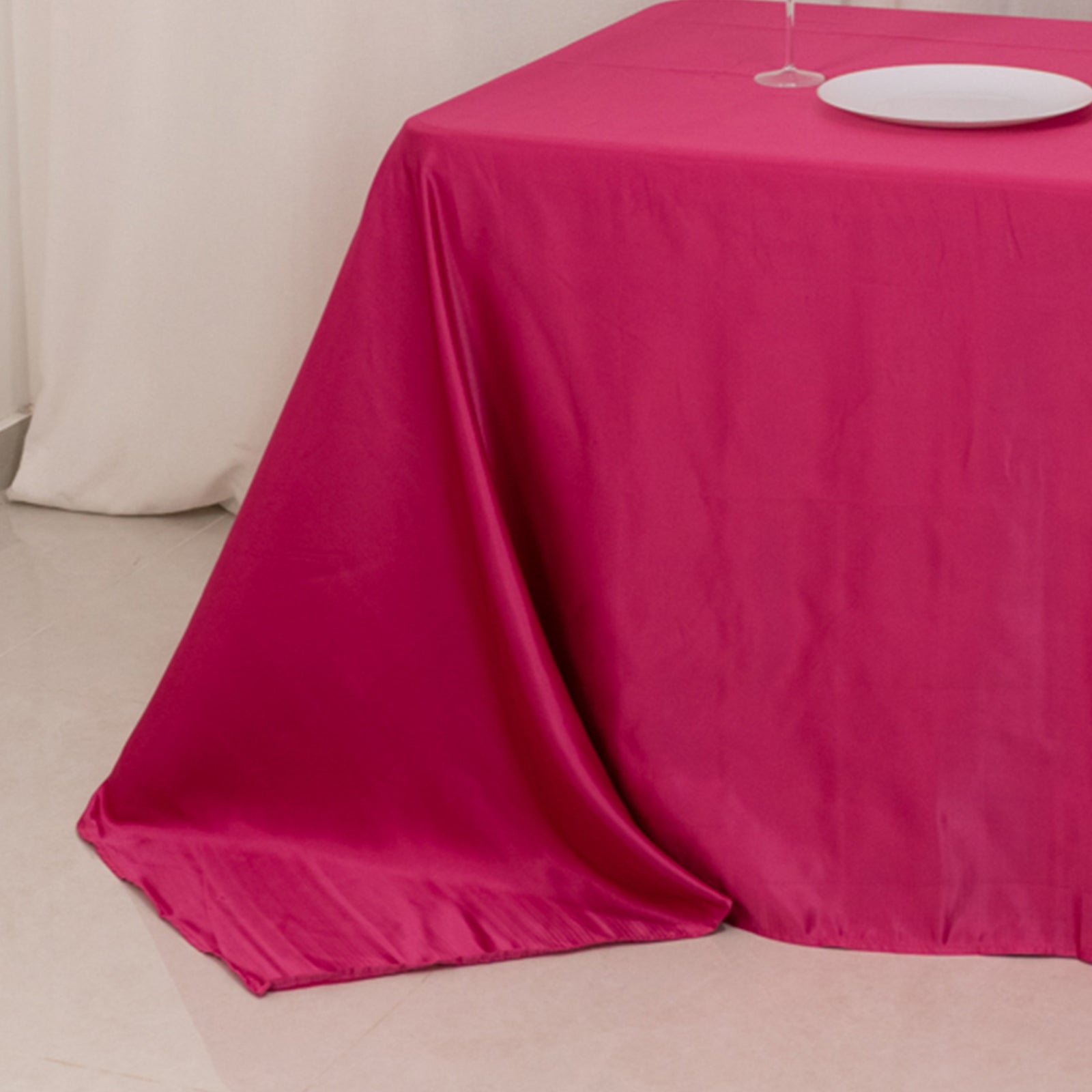 Lamour Satin 90"x156" Rectangle Tablecloth Fuchsia - Luxurious, Soft Seamless Table Cover
