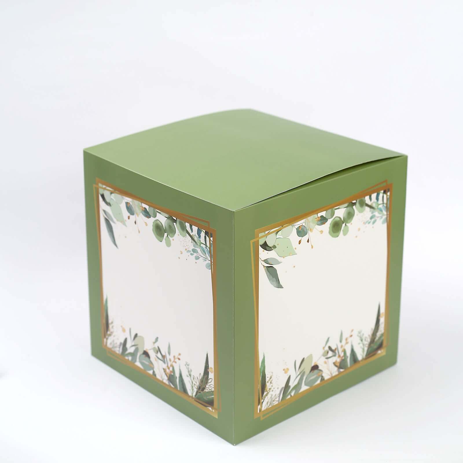 4 Pack Green Foliage Leaves Boho Design DIY Prop Balloon Boxes, Gender Neutral Baby Shower Party Decorations