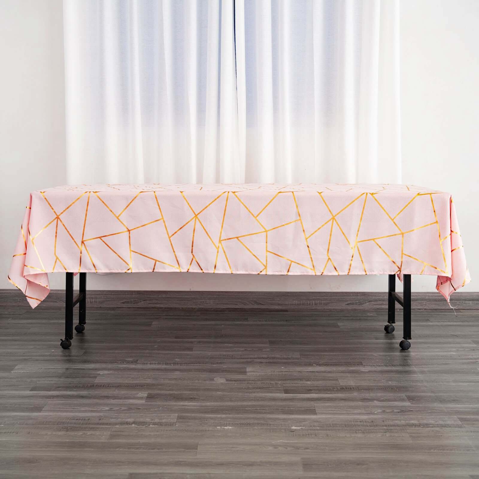 Polyester 60"x102" Rectangle Tablecloth Blush with Gold Foil Geometric Pattern - Wrinkle-Resistant & Durable Table Cover