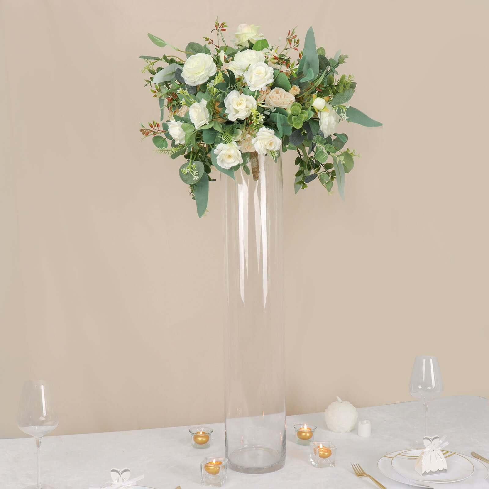 2-Pack Glass Flower Vases Cylinder Design Heavy Duty Clear - Stylish Centerpieces for Weddings 32"