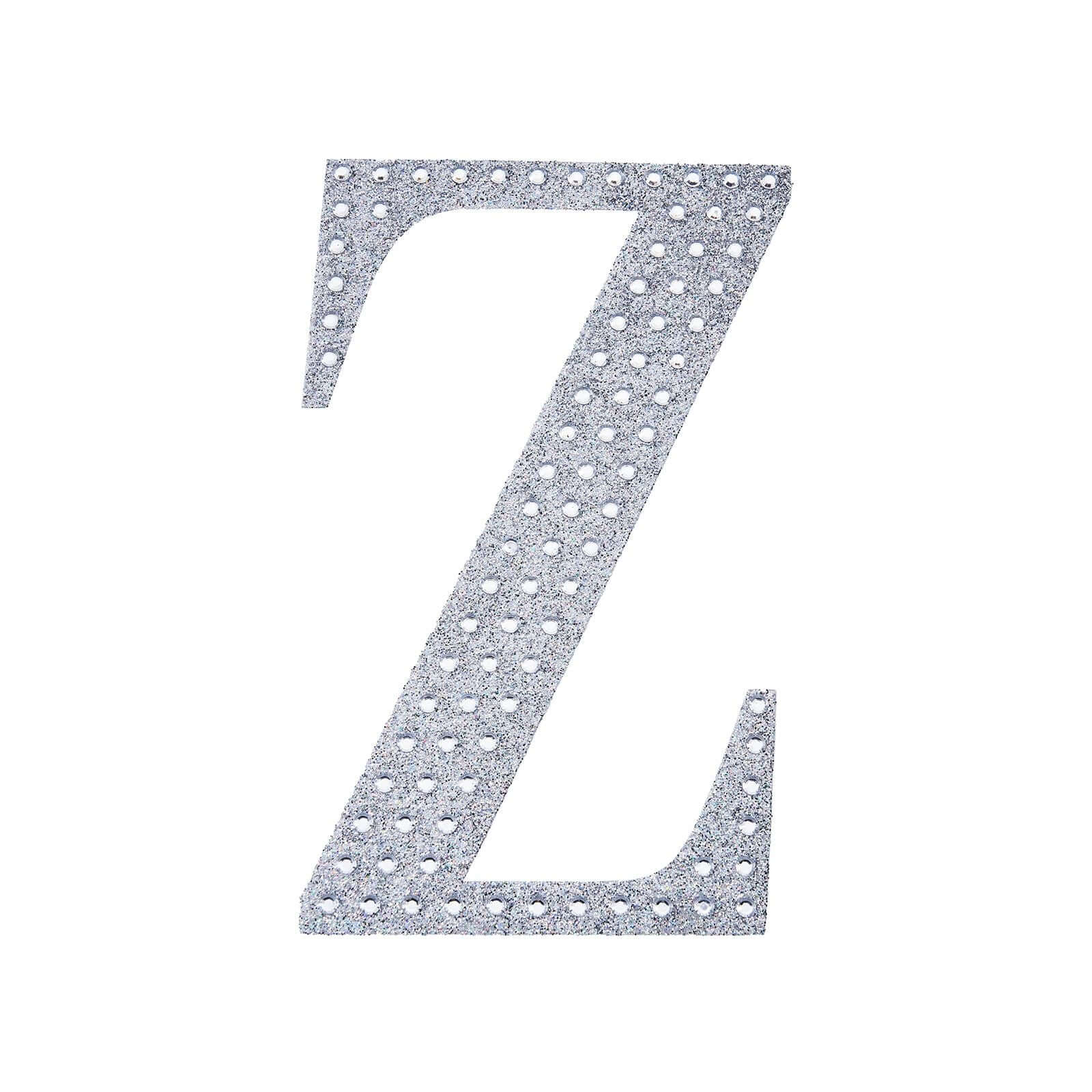 Decorative Rhinestone Alphabet "Z" Letter Stickers, Glitter Adhesive Craft Letters Silver DIY Sparkle Embellishments 4"