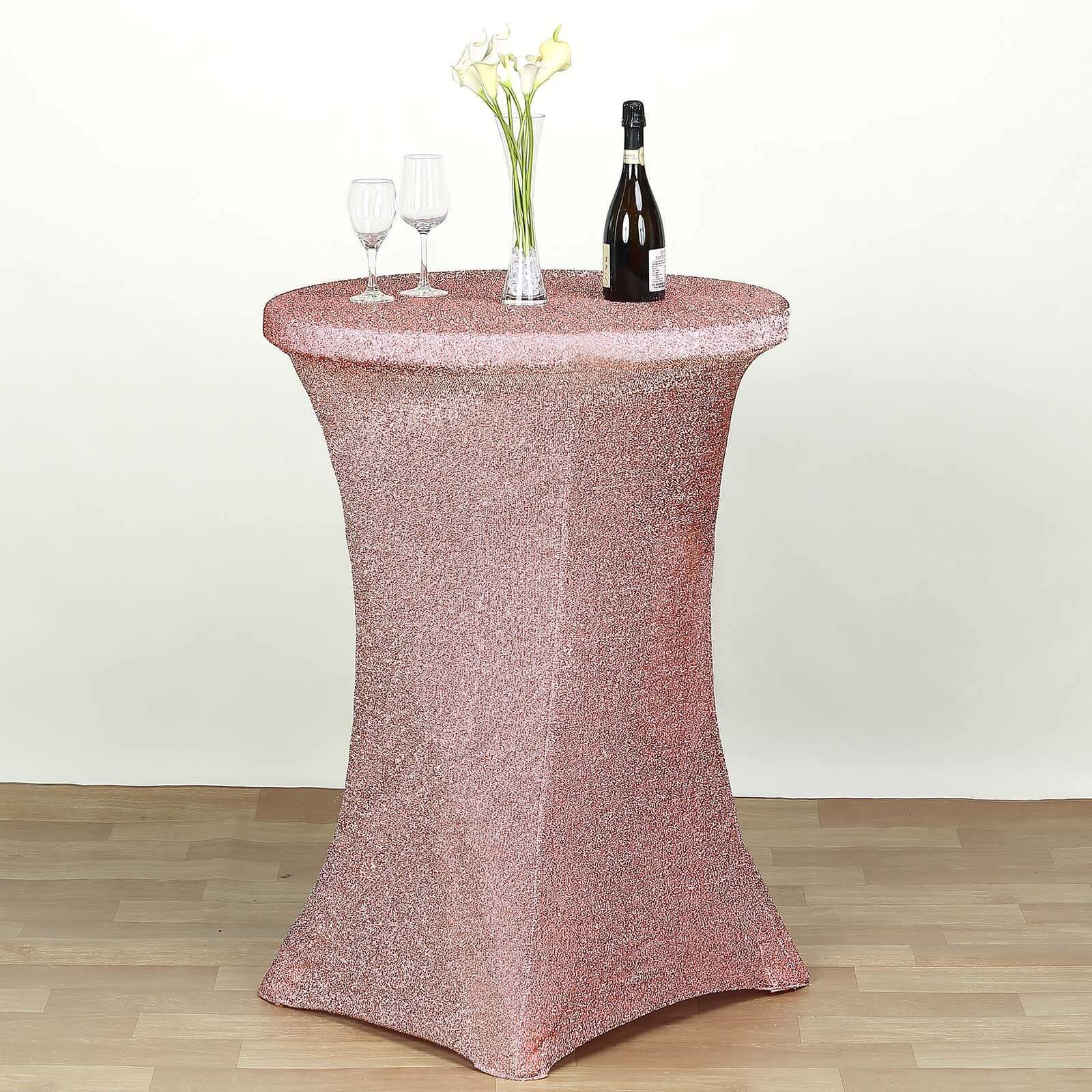 Metallic Spandex 36" Fitted Glitter Round Cocktail Table Cover Rose Gold - Stretch Fit for High Top Tables