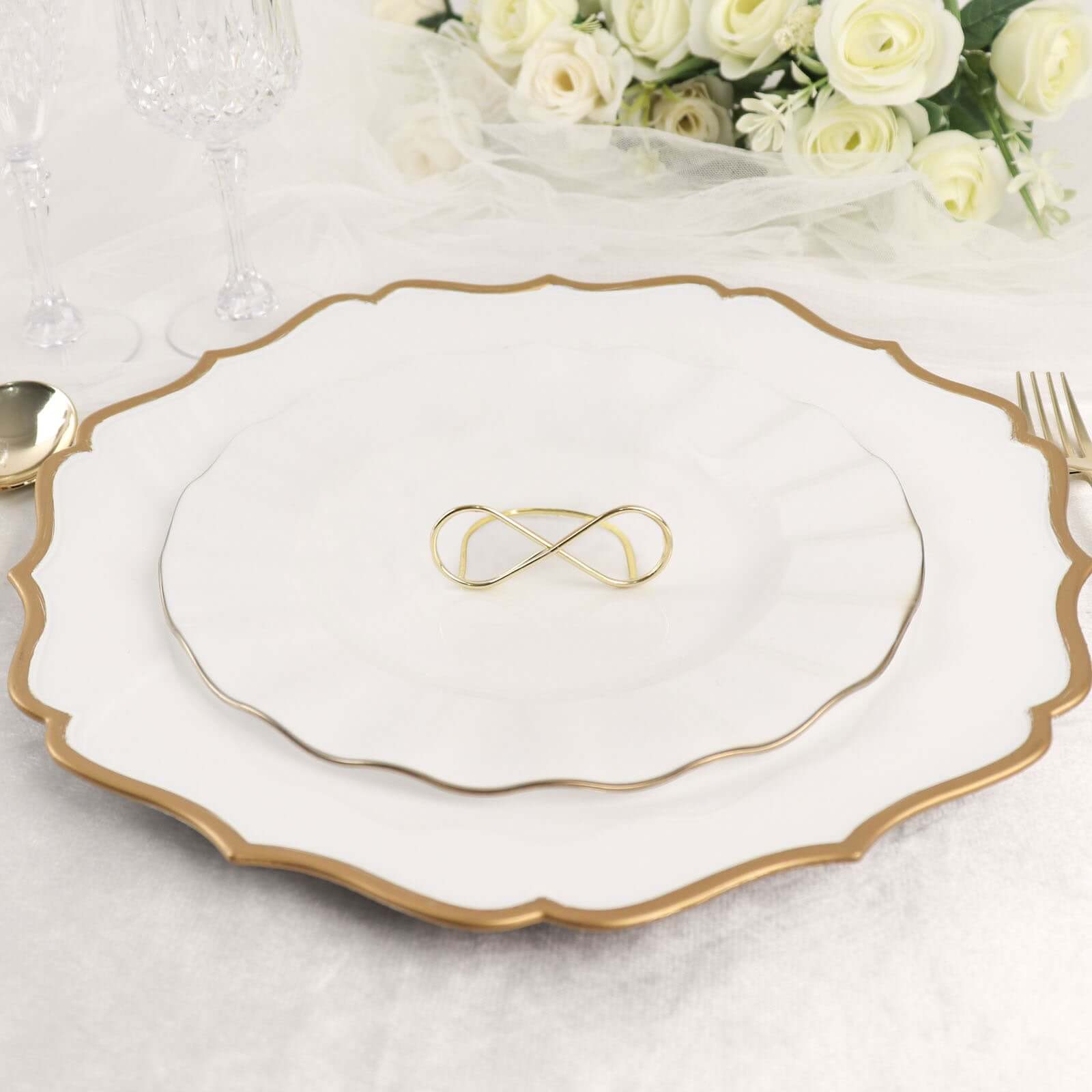 10-Pack Metal Card Holder Stands Infinity Design Gold - Table Number Stands and Wedding Place Card Menu Clips 3"