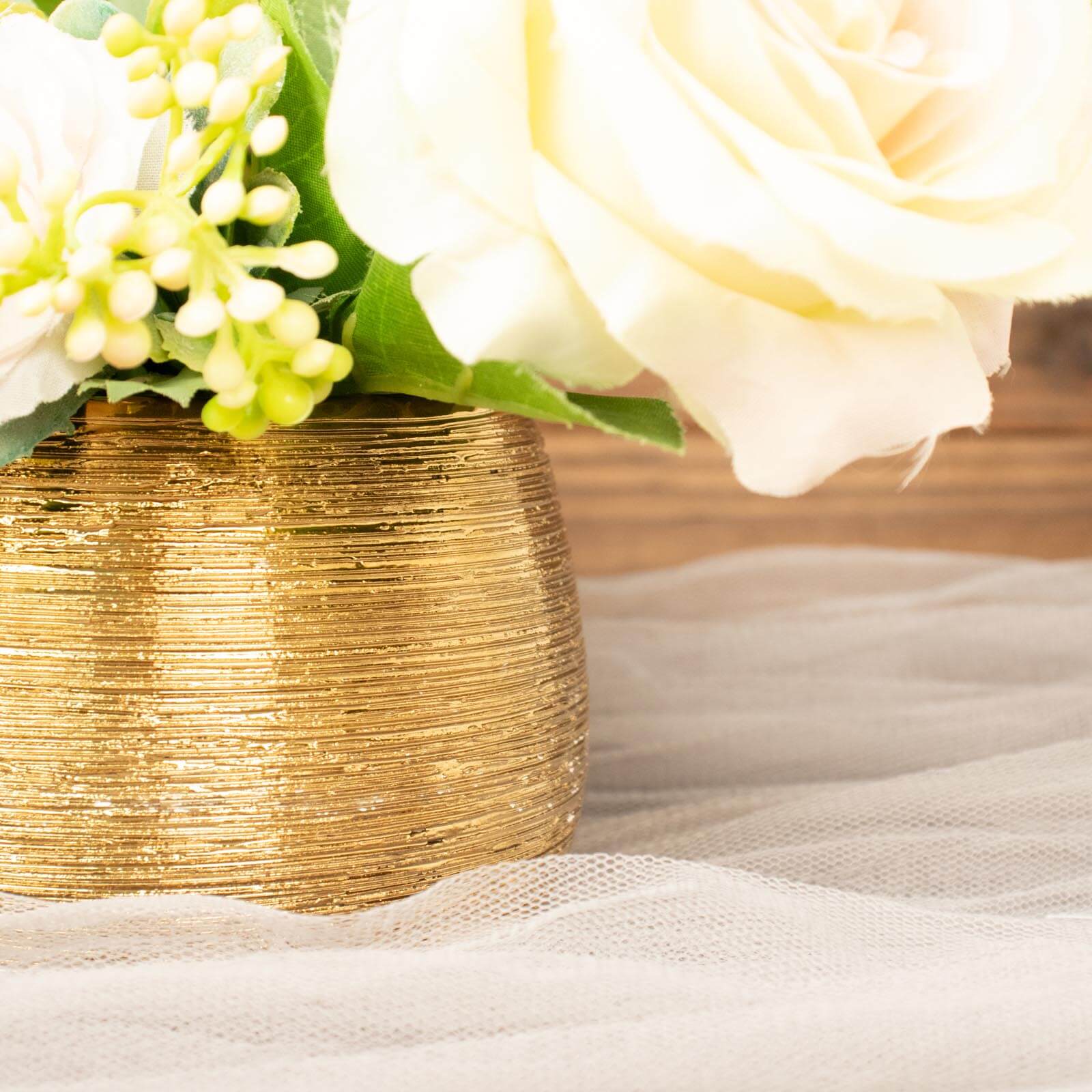 4-Pack Flower Vase Pots Textured Round Design Gold - Ceramic Brushed Indoor Planters 3"