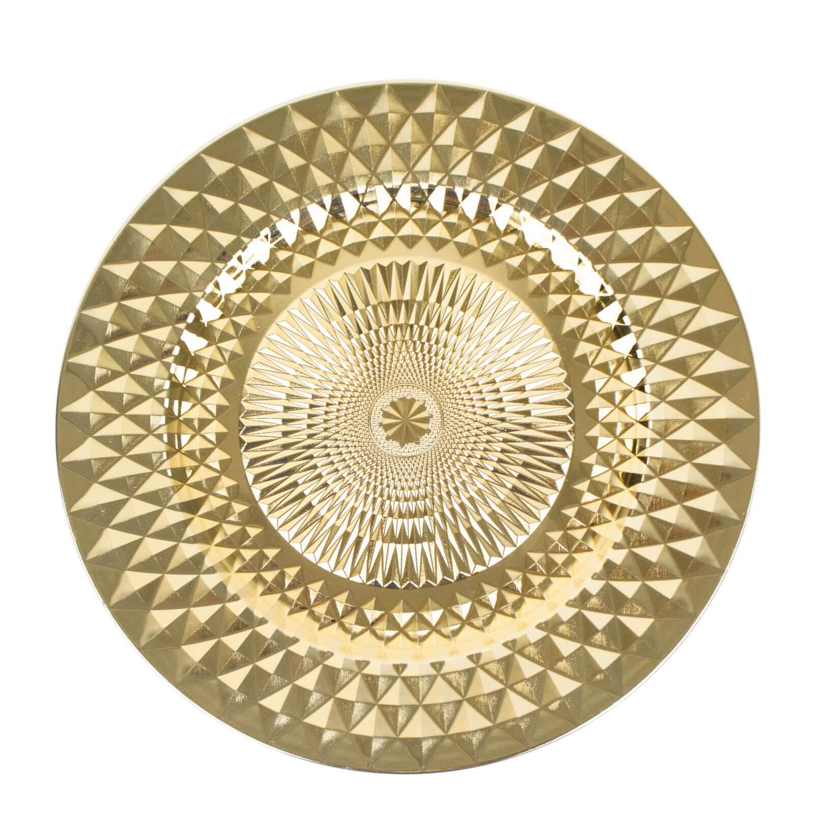 6-Pack Plastic Round Charger Plates 13" in Gold with Diamond Pattern, Sparkling Disposable Dinner Charger Tableware
