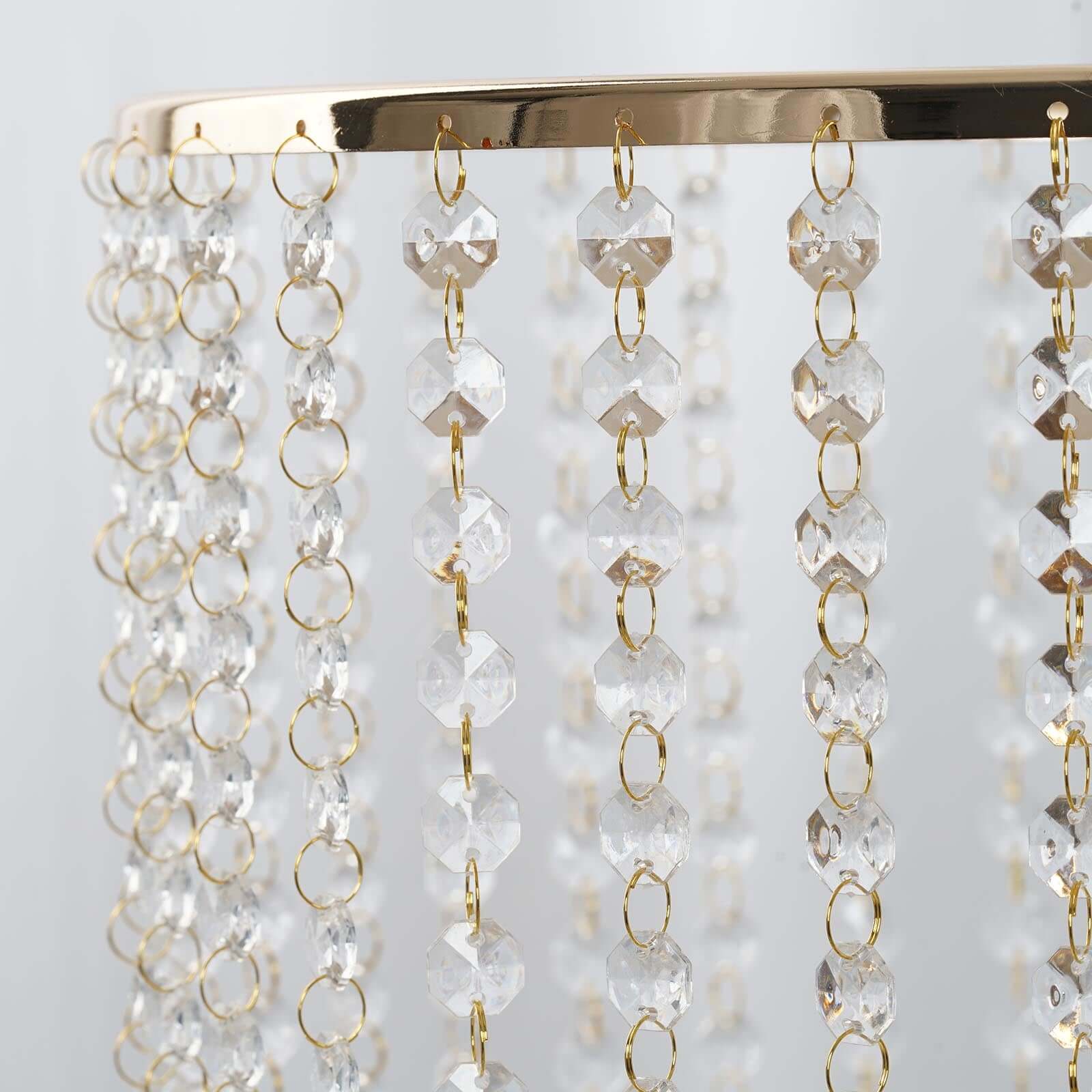 Metal Cake Stand Round Design Metallic Gold with Crystal Chains 14" Dia - Cupcake Dessert Pedestal 16"Tall