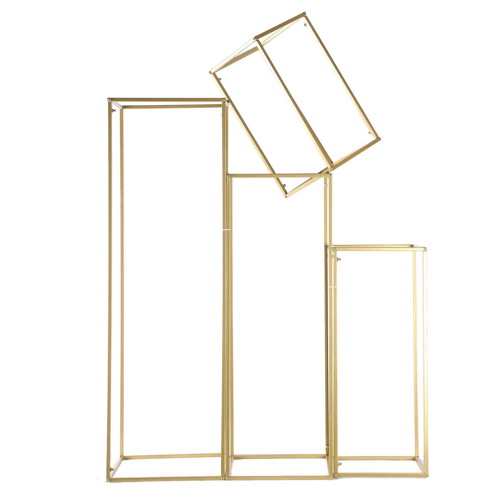 Set of 4 Metal Flower Stands Frame Wedding Column Centerpieces Matte Gold - Durable Display 16"/24"/32"/40"