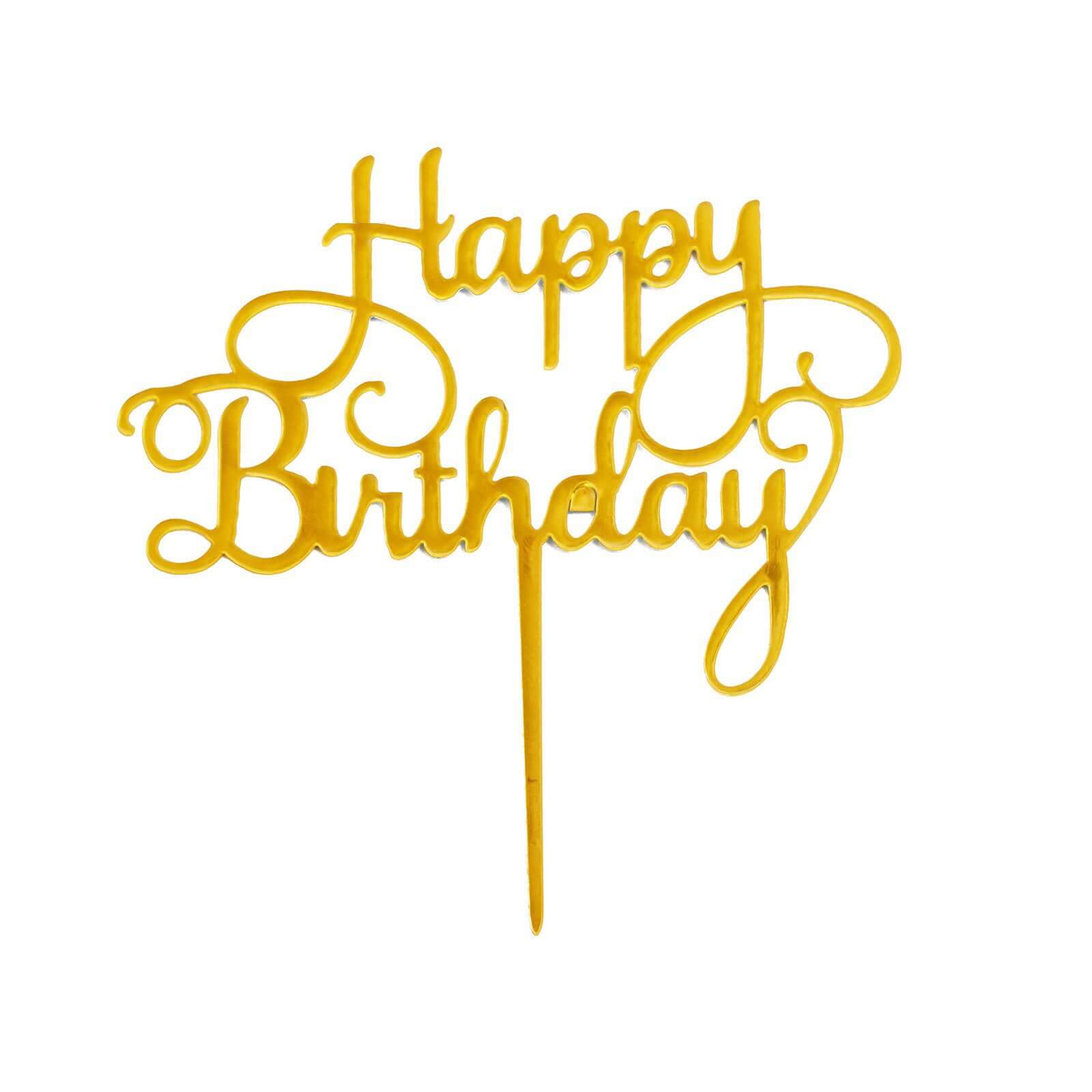 6-Pack Acrylic Happy Birthday Cake Toppers Gold Assorted Styles - Fun Reusable Cake Inserts for DIY Party Decoration Supplies