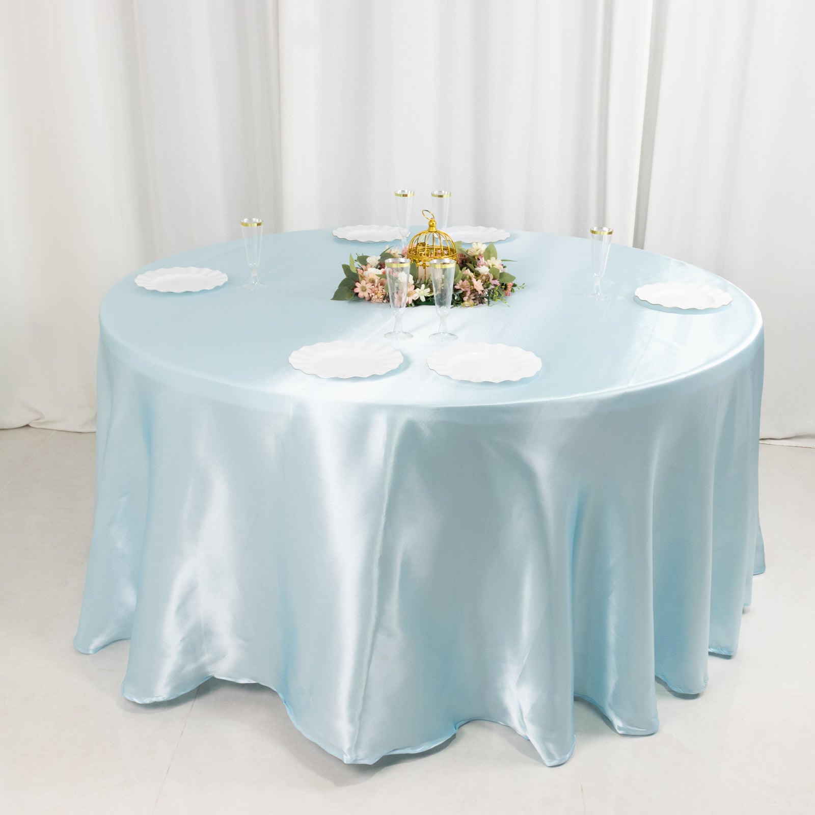 Satin 120" Round Tablecloth Light Blue - Stylish Seamless Table Cover