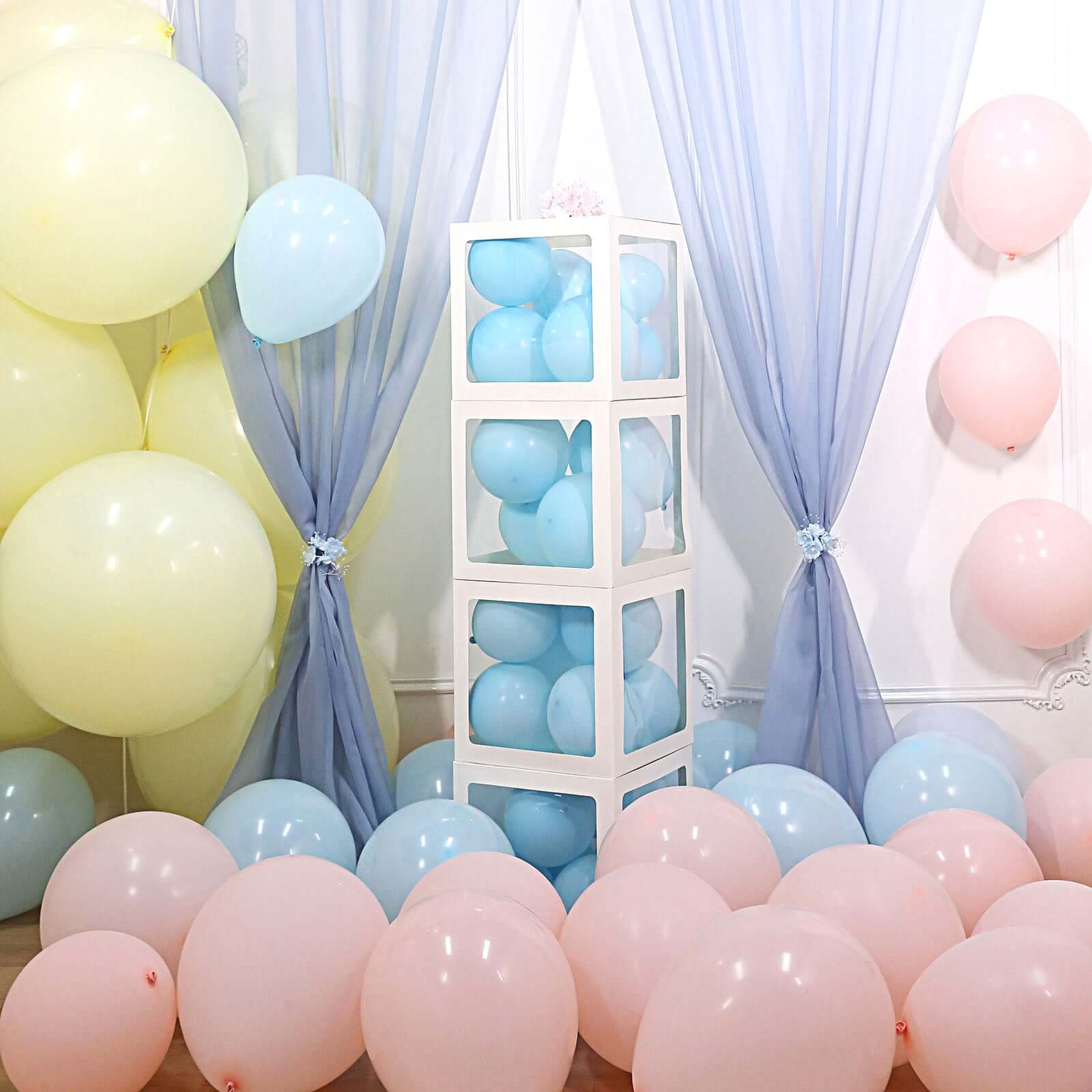 2 Pack 12" White Clear Baby Shower Party Decoration Boxes, Transparent DIY Balloon Boxes