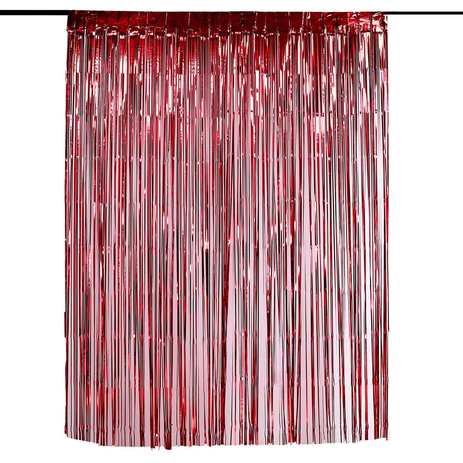8ft Red Metallic Tinsel Foil Fringe Doorway Curtain Party Backdrop