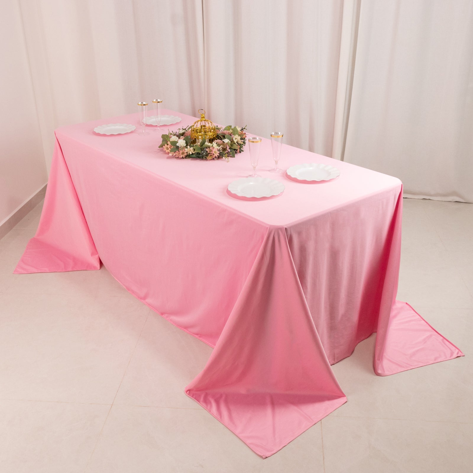 Scuba Rectangular 90"x132" Tablecloth Pink - Wrinkle Free, Stain Resistant & Seamless Table Cover