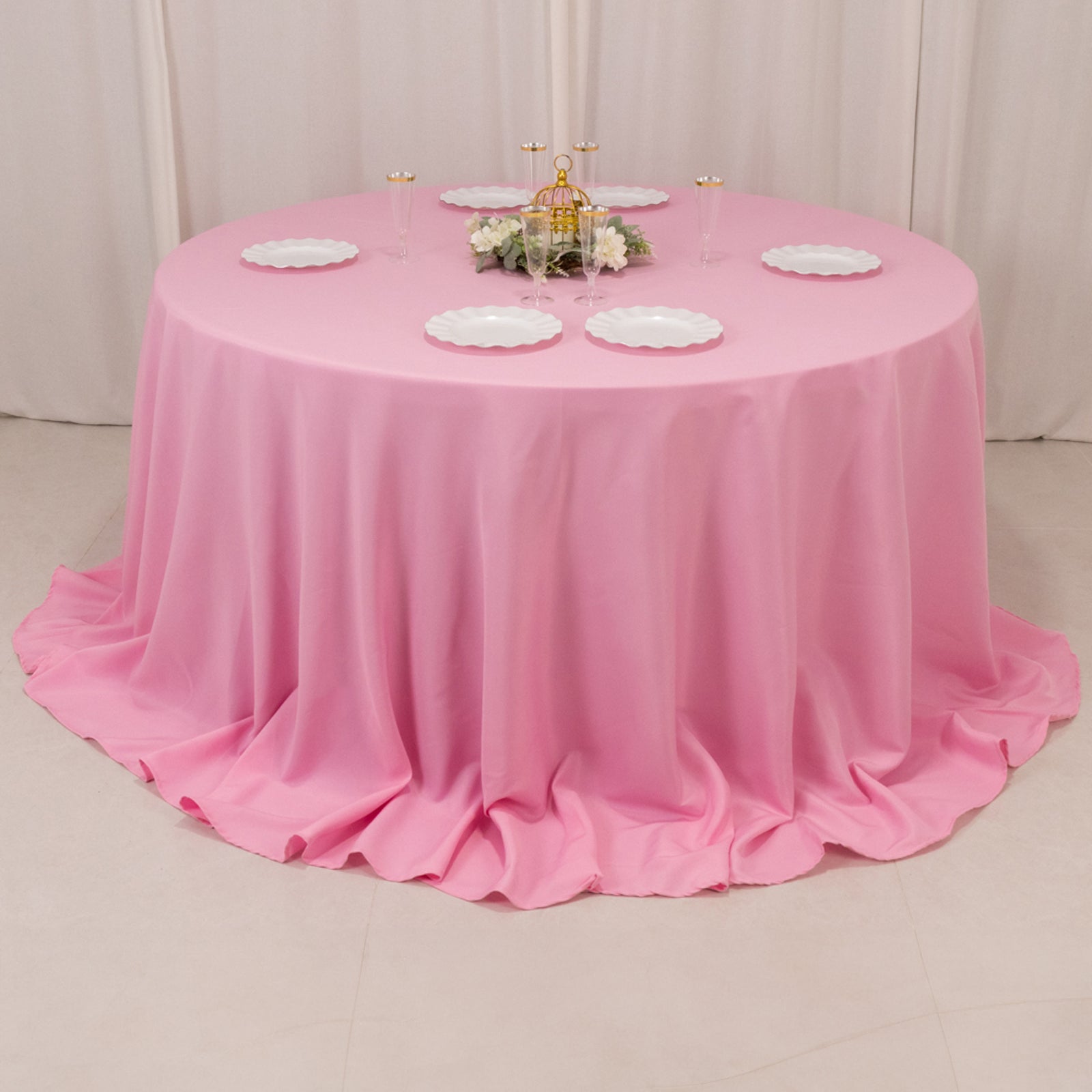 Premium Polyester 132" Round Tablecloth Pink - Seamless 220GSM Wrinkle-Resistant Table Cover