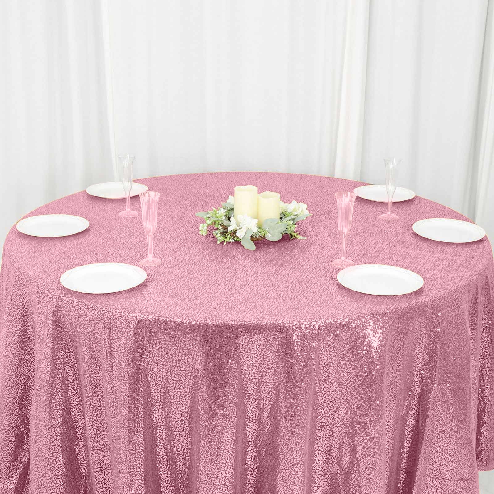 Sequin 120" Round Tablecloth Pink - Seamless Glittering Table Cover