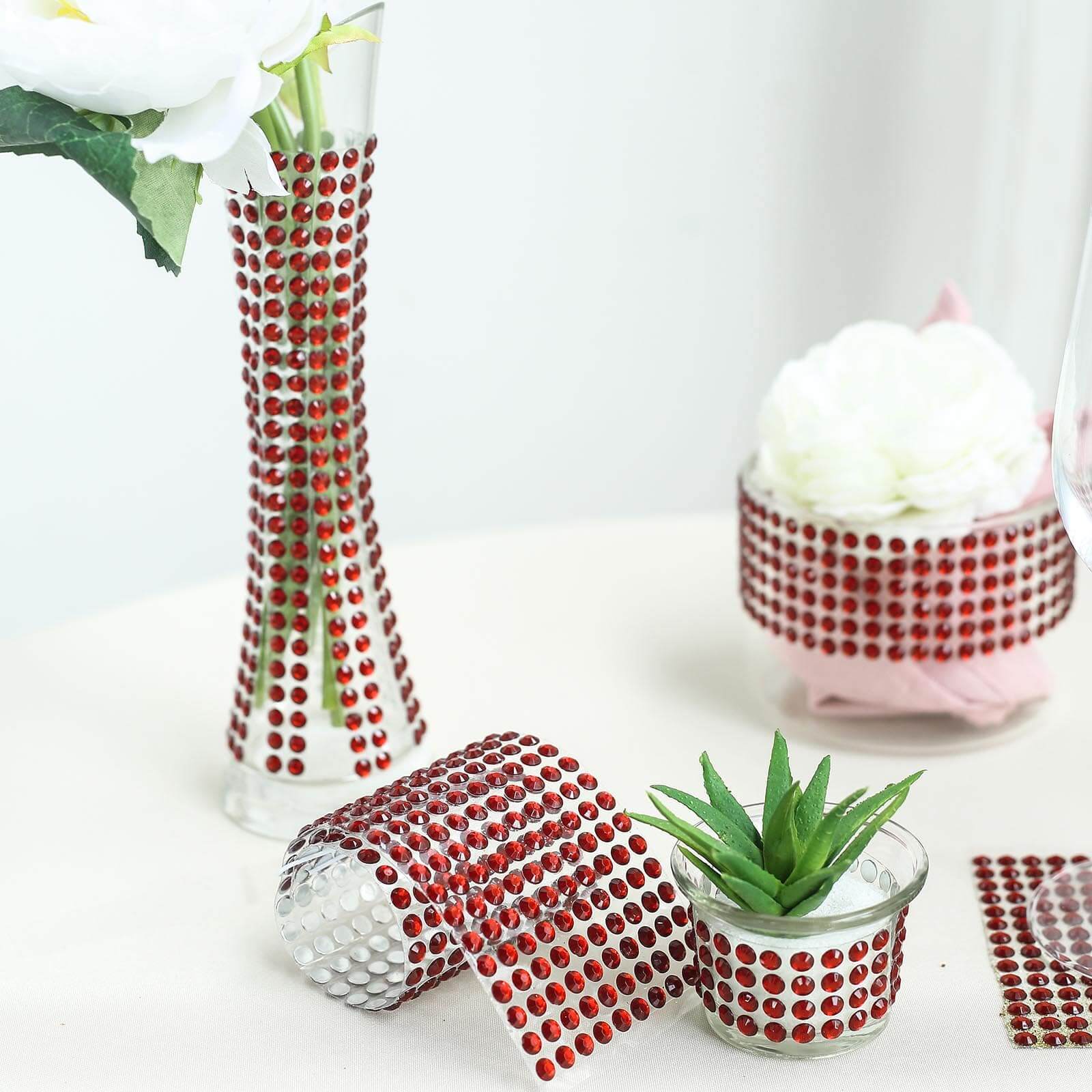 21”x11" Red Self Adhesive Rhinestone Diamond Sticker Wrap Sheets, DIY Craft Gem Stickers