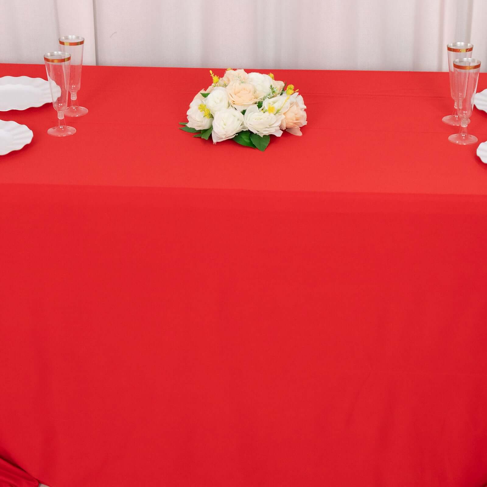 Scuba Rectangular 90"x156" Tablecloth Red - Wrinkle Free, Stain Resistant & Seamless Table Cover