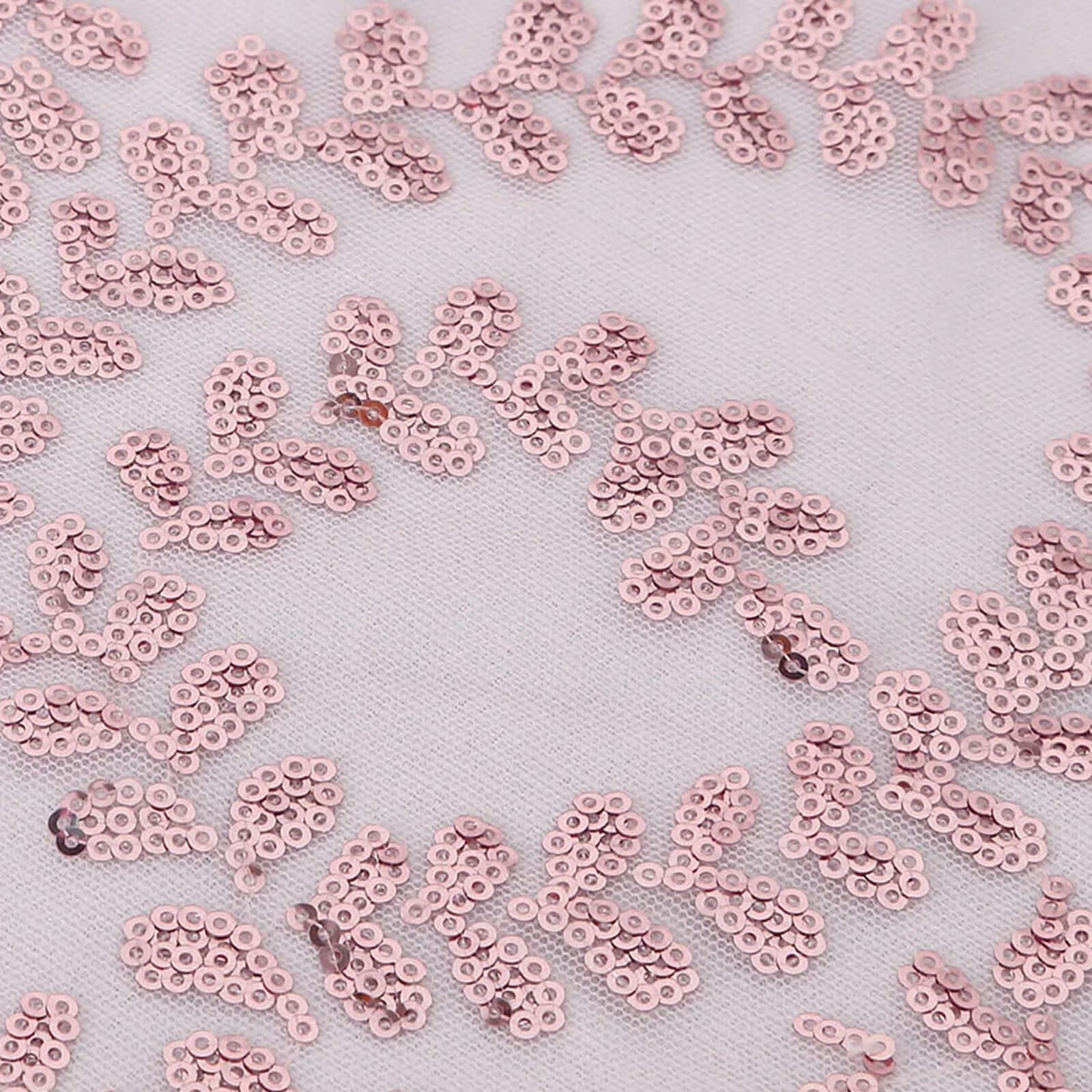 Tulle 90"x156" Rectangle Tablecloth Rose Gold - Sequin Leaf Embroidered Table Cover