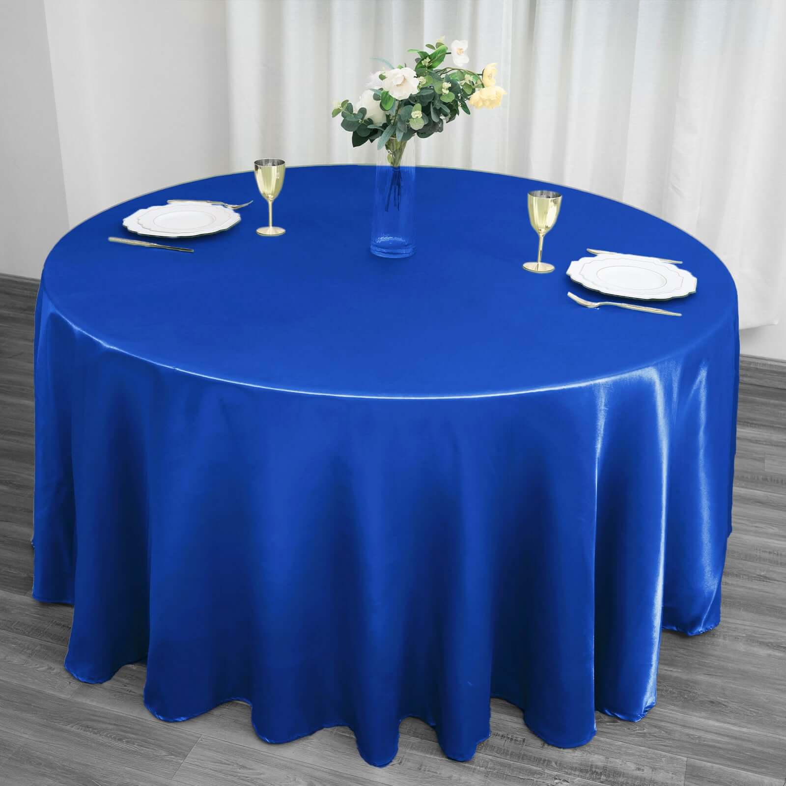 Satin 120" Round Tablecloth Royal Blue - Stylish Seamless Table Cover