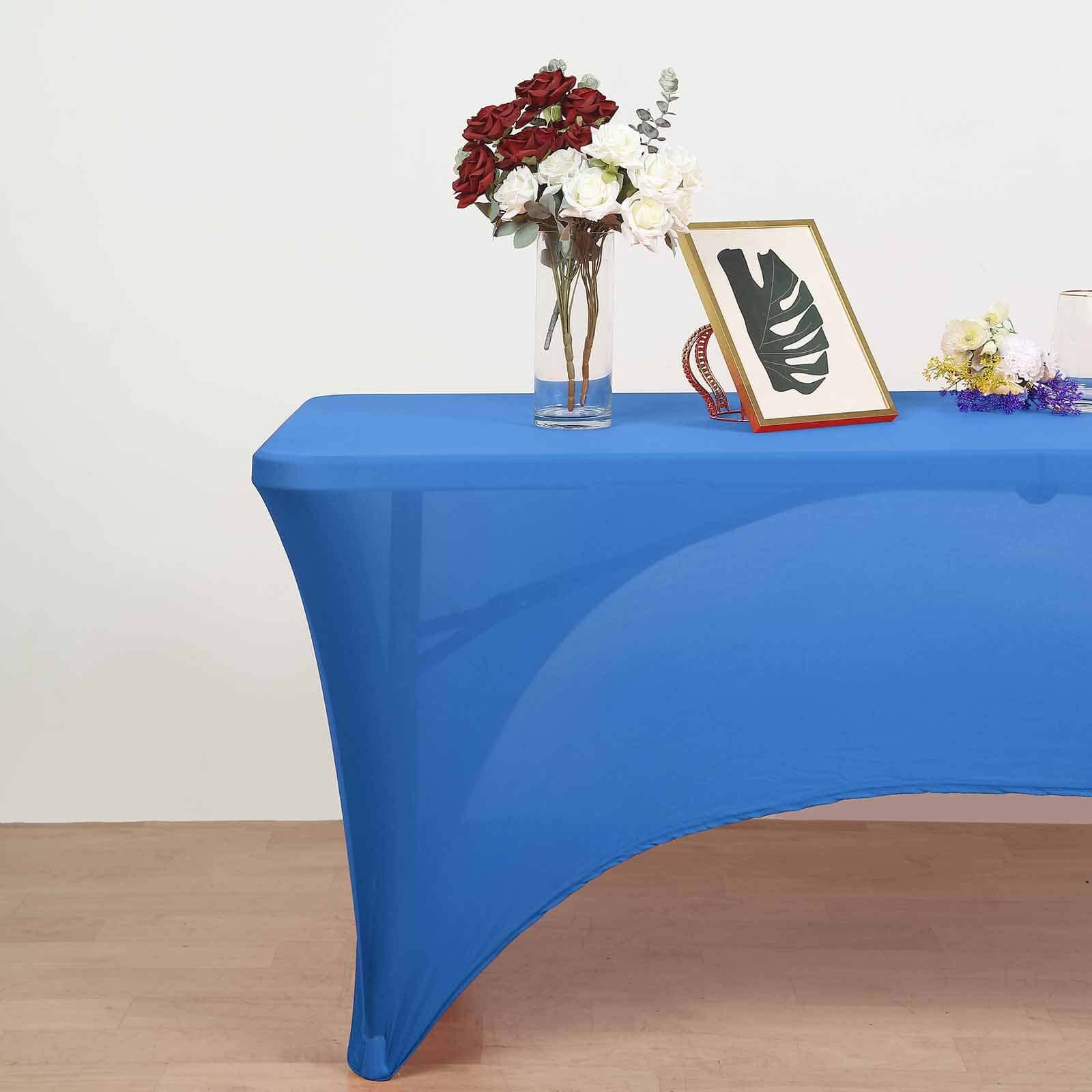 Stretch Spandex 72"x30" Rectangular Table Cover Royal Blue with Curved Open Back Design Tailored Professional Look
