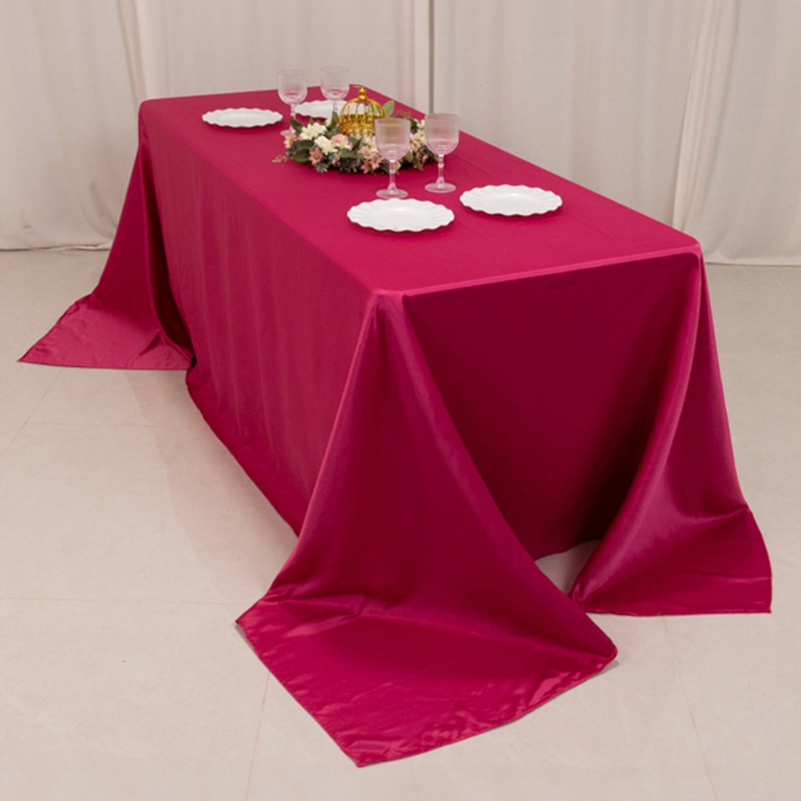 Lamour Satin 90"x132" Rectangle Tablecloth Fuchsia - Soft & Silk-Like Seamless Table Cover