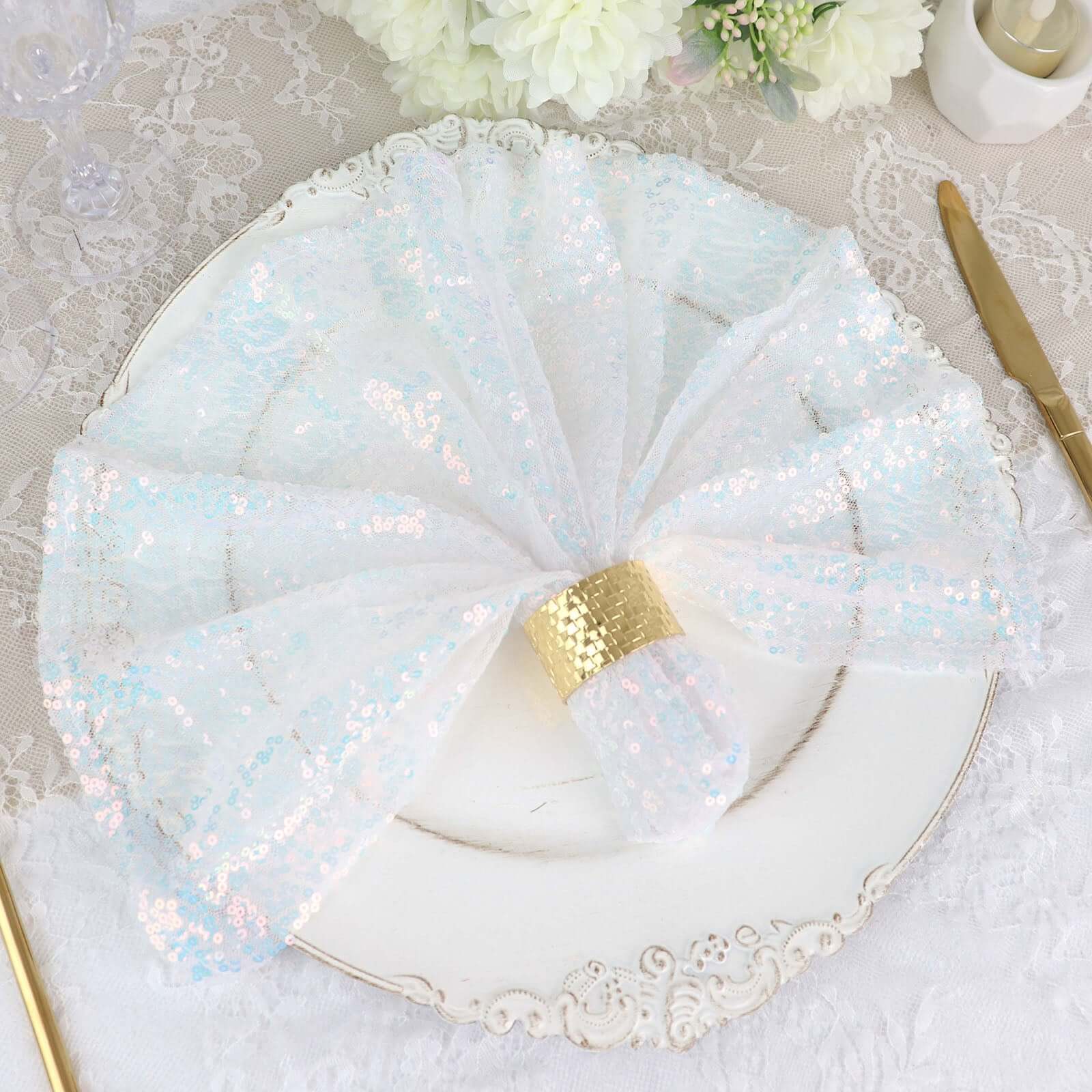 Sequin 20"x20" Napkin Iridescent Blue - Shimmering Dinner Napkin