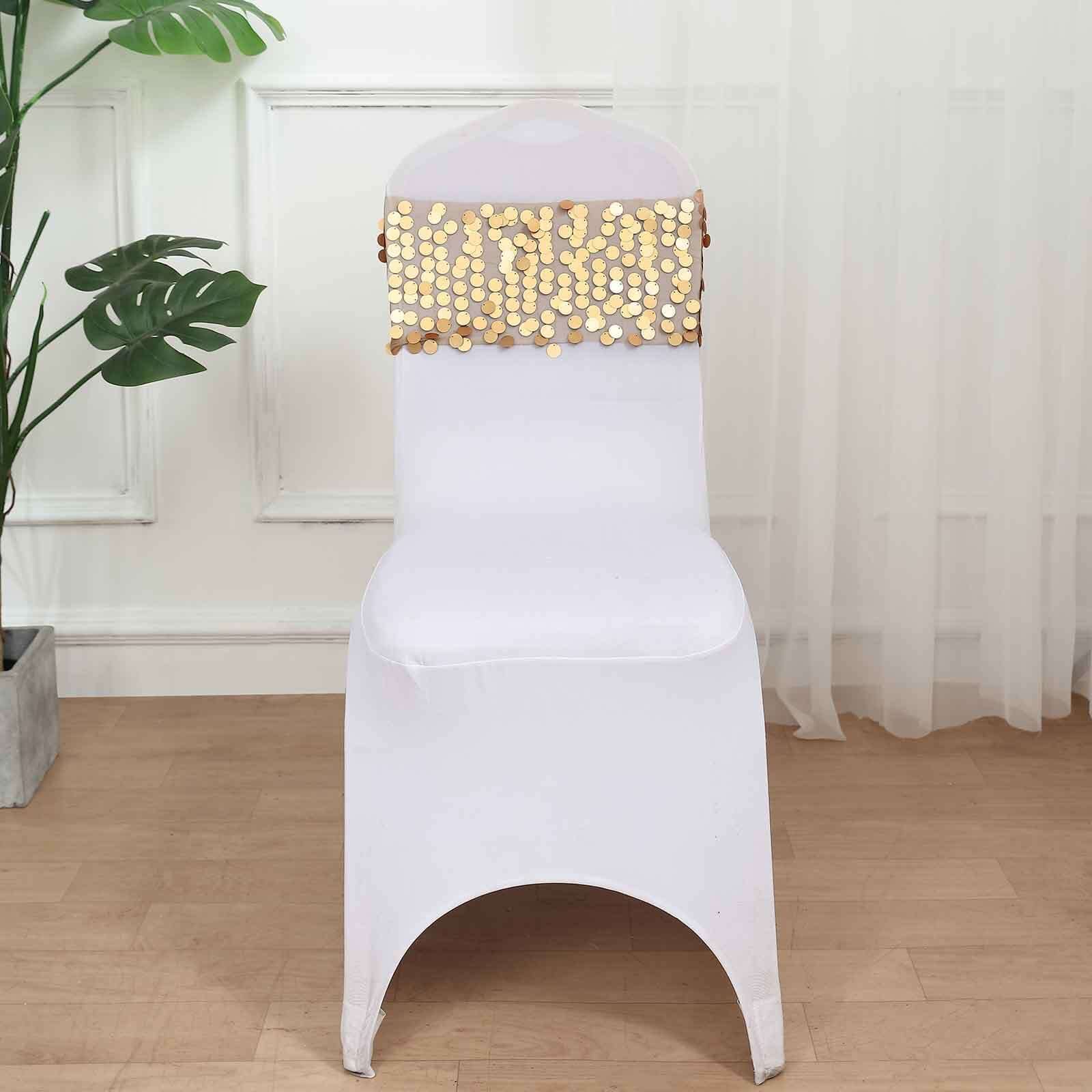 5 Pack Big Payette Sequin 13"x10" Chair Sash Bands Matte Champagne - Stylish Glittering Decor for Weddings & Gatherings