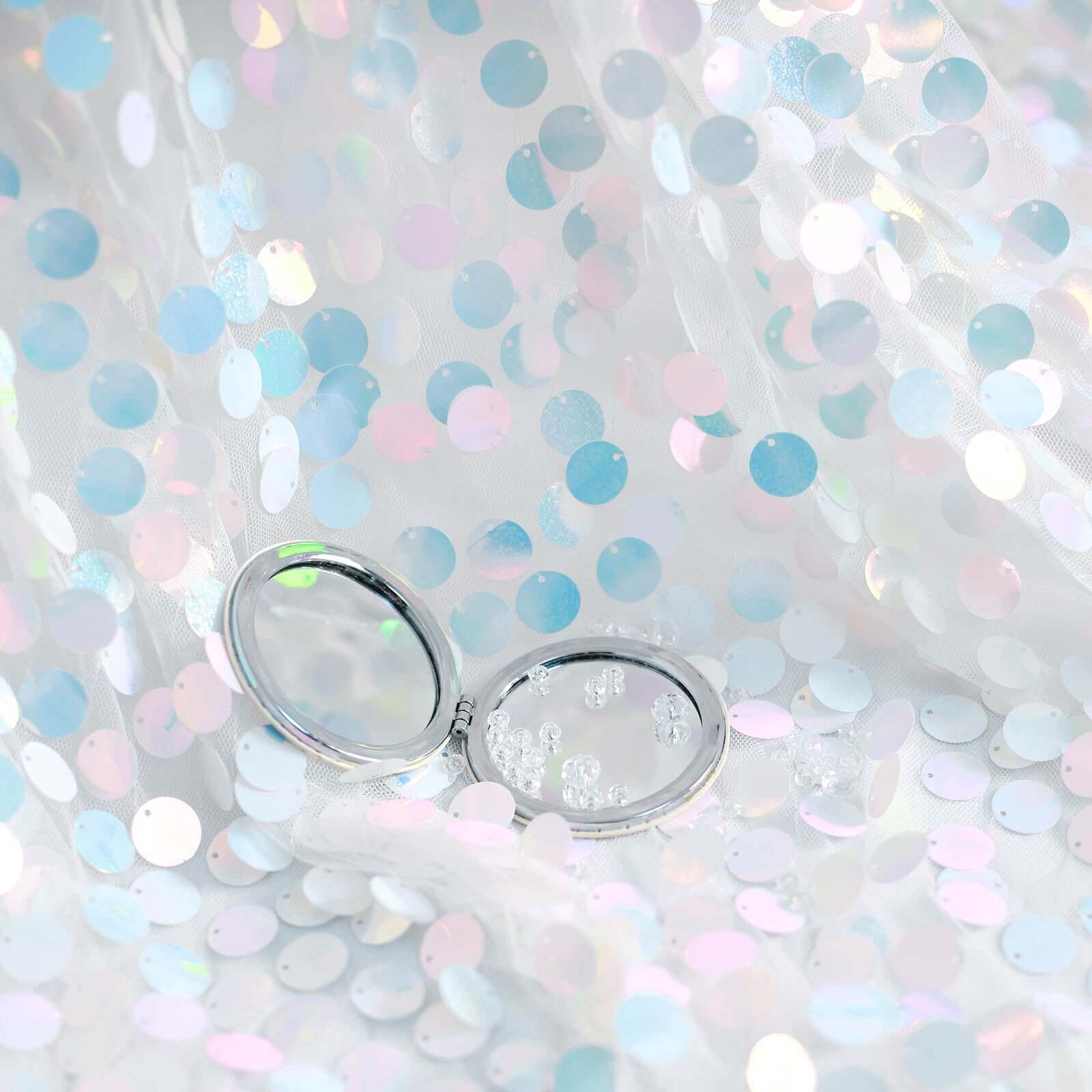 Sequin 90"x132" Rectangle Tablecloth Iridescent Blue - Seamless Big Payette Table Cover