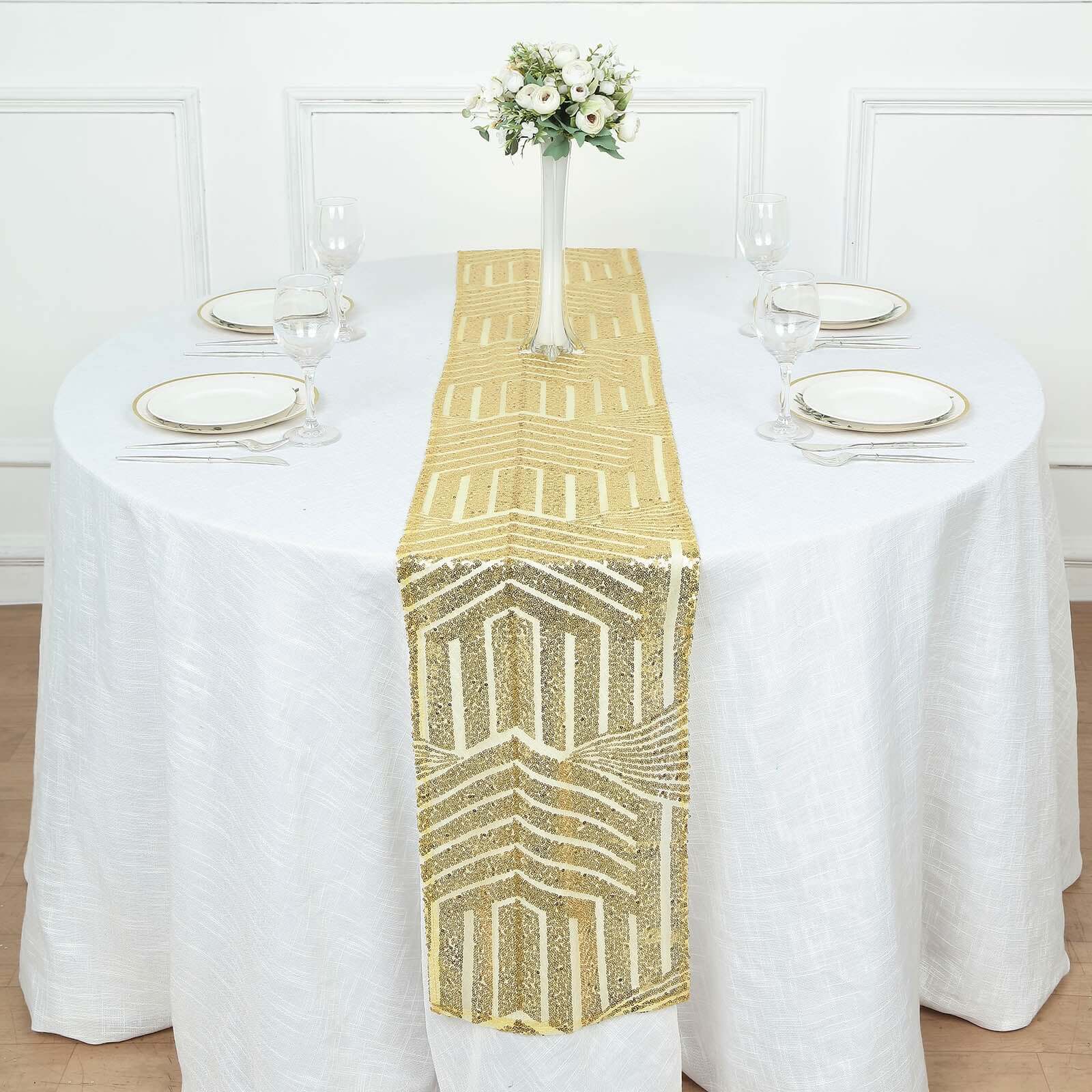 Sequin 12"x108" Table Runner Gold Diamond Glitz - Shimmering Event Decoration