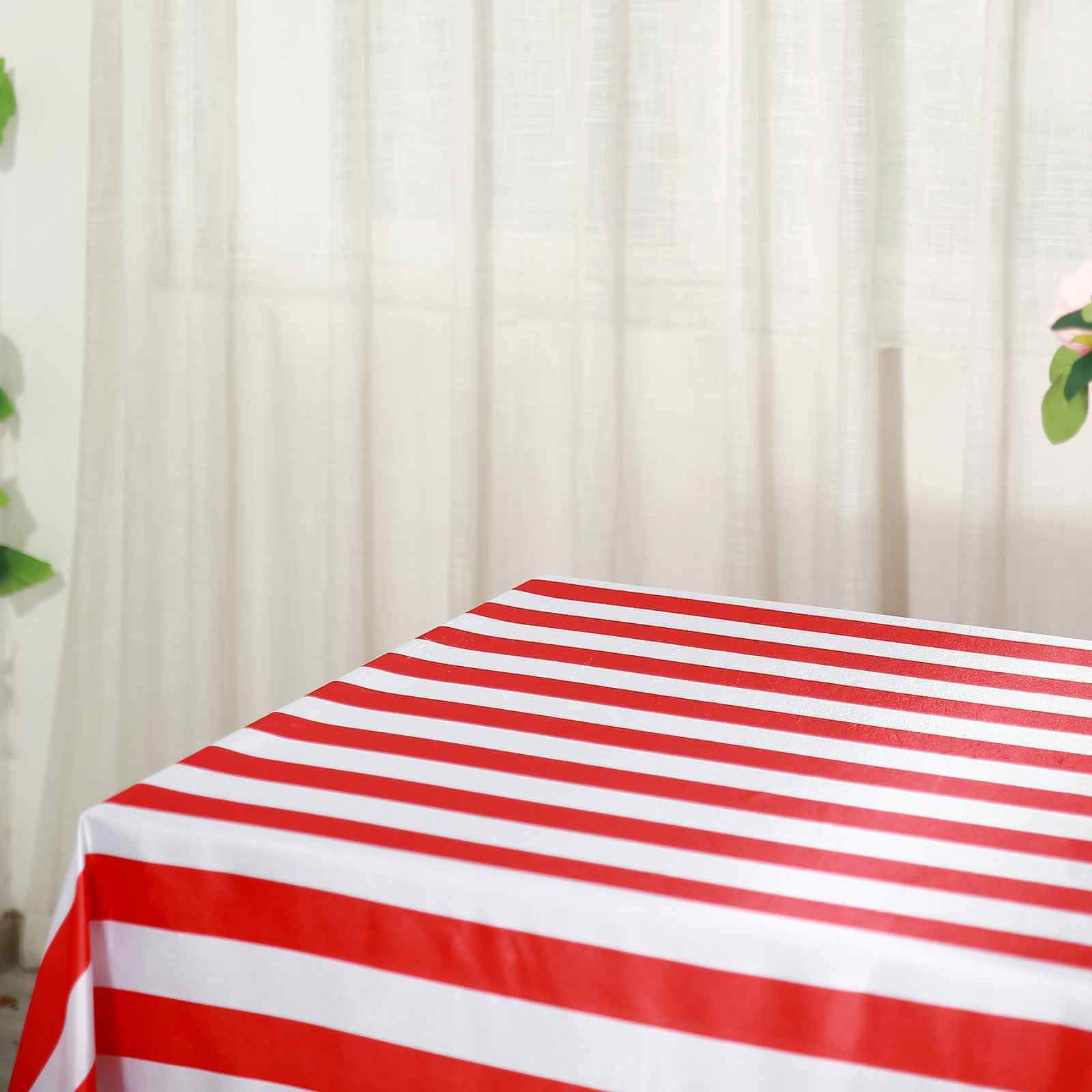 Satin 90"x156" Rectangle Tablecloth Red/White - Stripe Design with Seamless Finish Table Cover