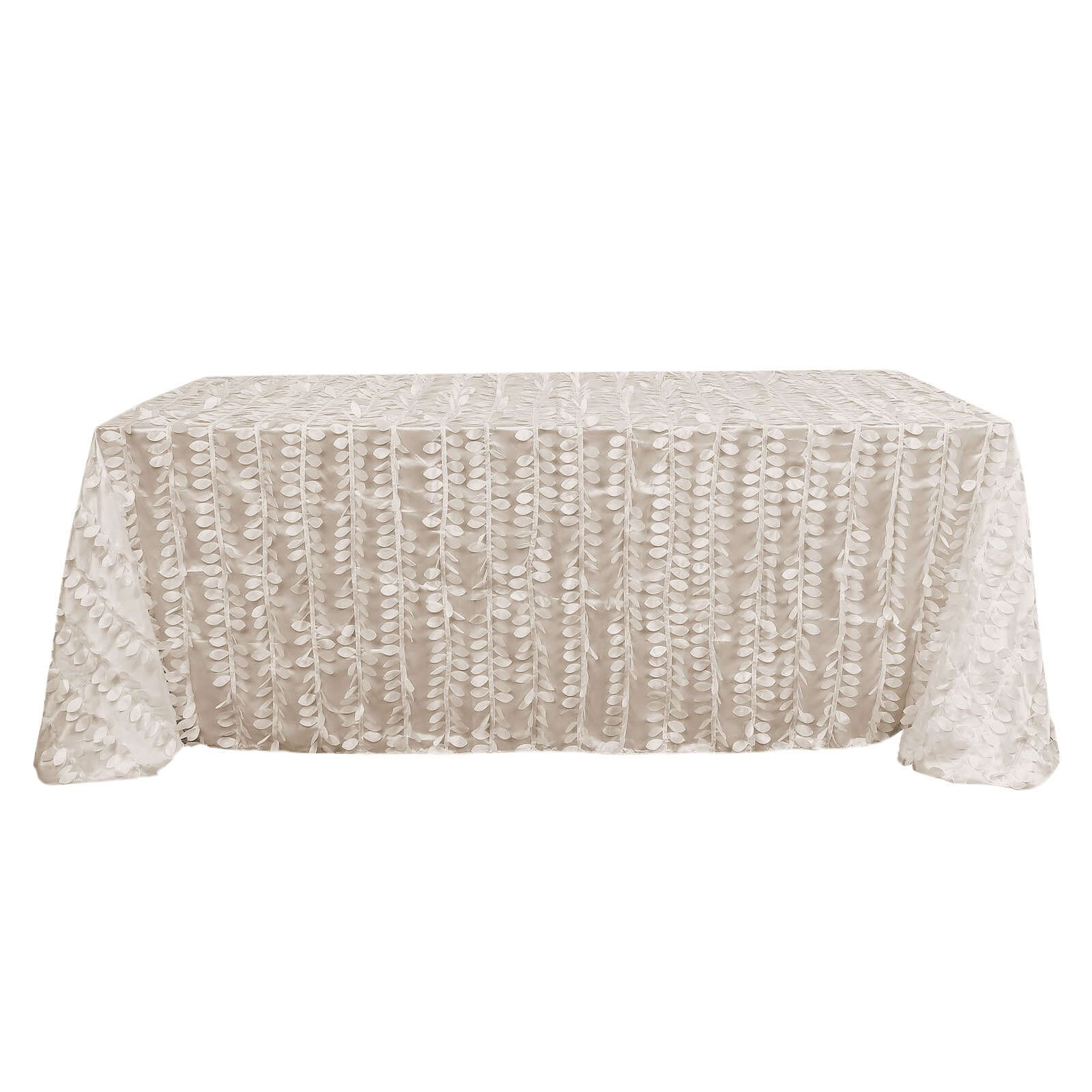 Taffeta 90"x132" Rectangle Tablecloth Beige | 3D Leaf Petal Design Seamless Table Cover
