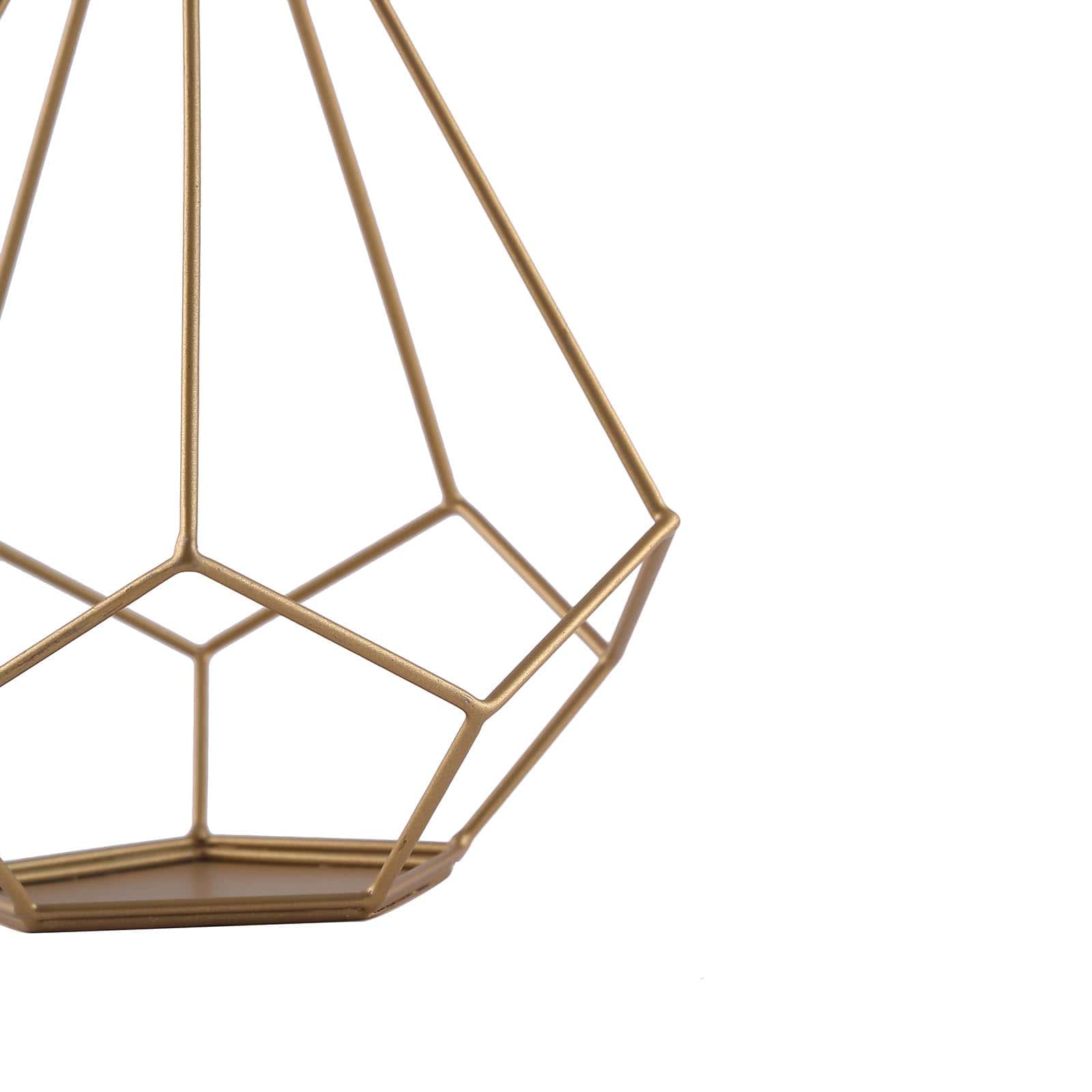 2-Pack Tealight Candle Holders Gold Metal Pentagon Geometric Open Frame - Flower Stand 9"