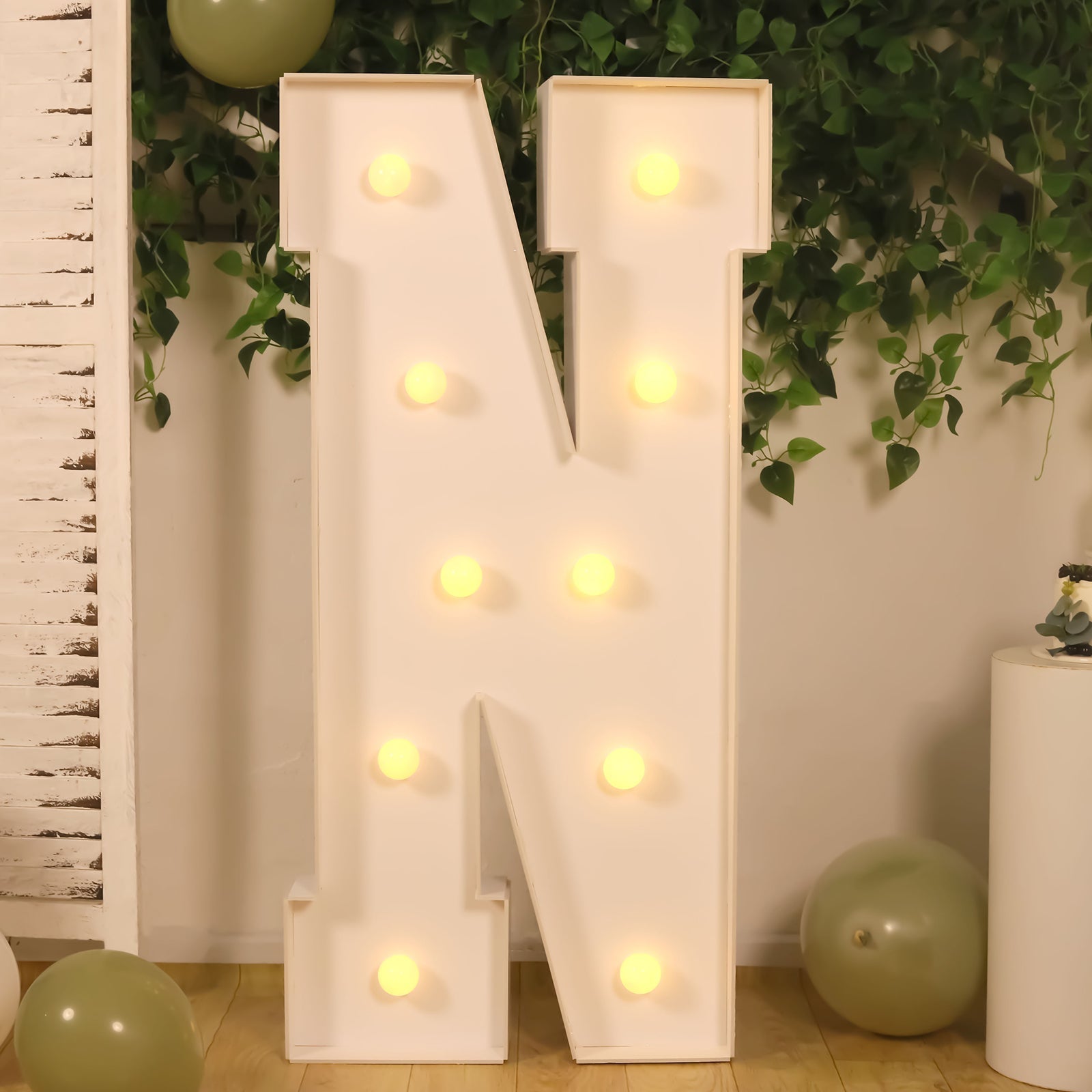 Giant LED Marquee Light Up Letter "N", White 4ft Pre-Cut Foam Board with 10 Warm White Battery Operated LEDs, Glue Gun and Sticks