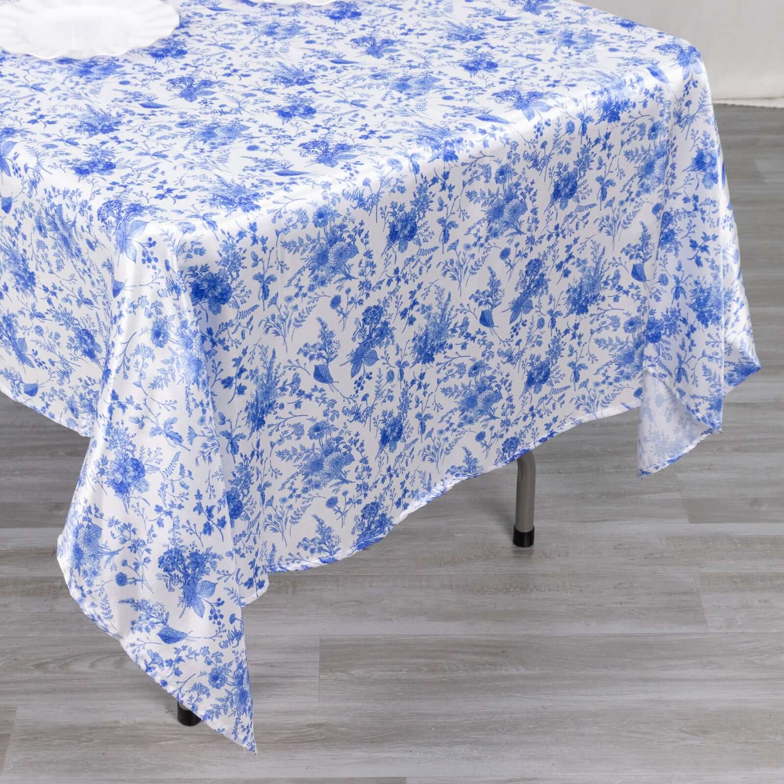 Satin Rectangular 60"x102" Tablecloth White/Blue French Toile Design - Stylish & Wrinkle-Resistant Table Cover