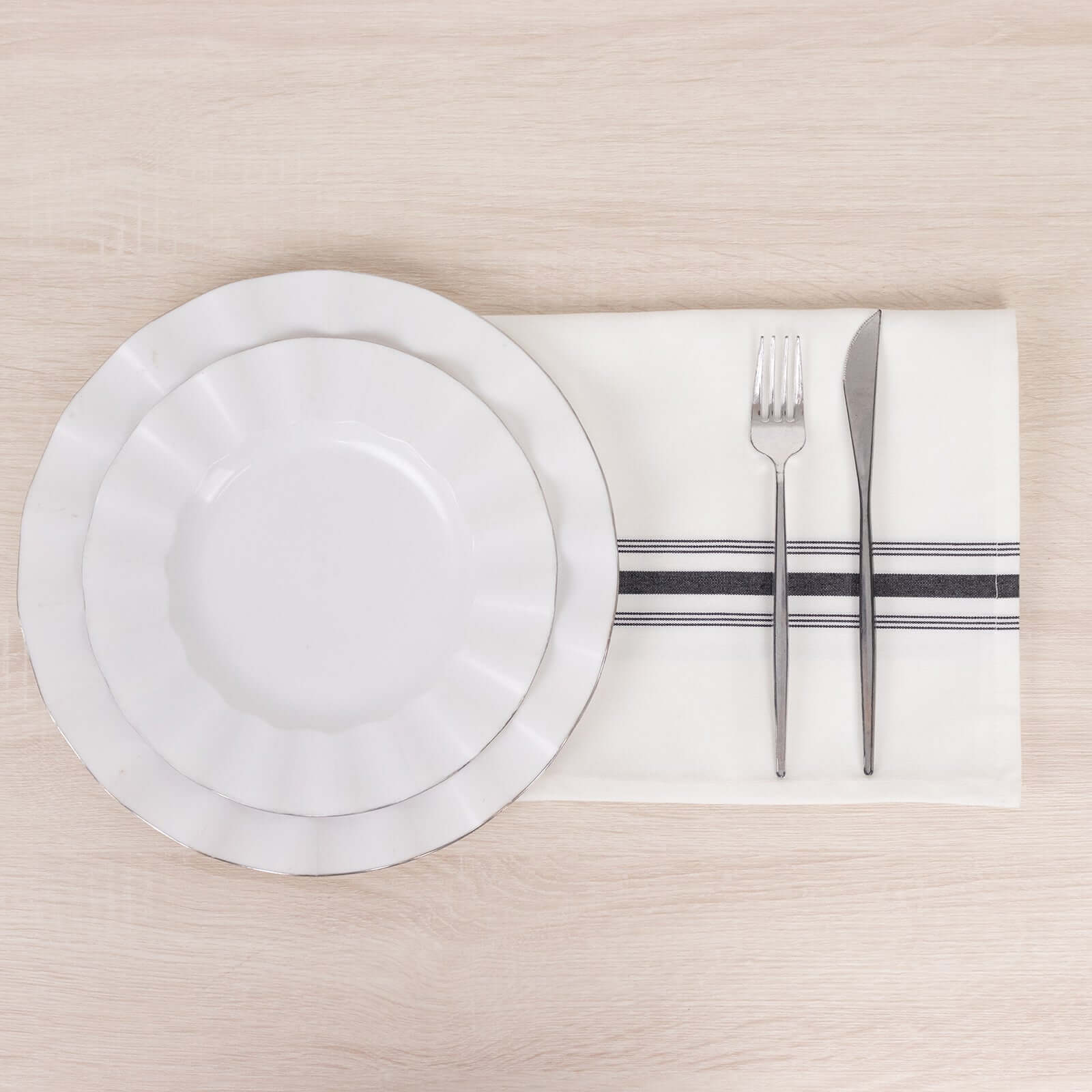 10 Pack Premium Spun Polyester 18"x22" Napkins White/Black Bistro Style - Highly Absorbent Cotton-Like Feel Cloth Napkins for Everyday Dining or Celebrations