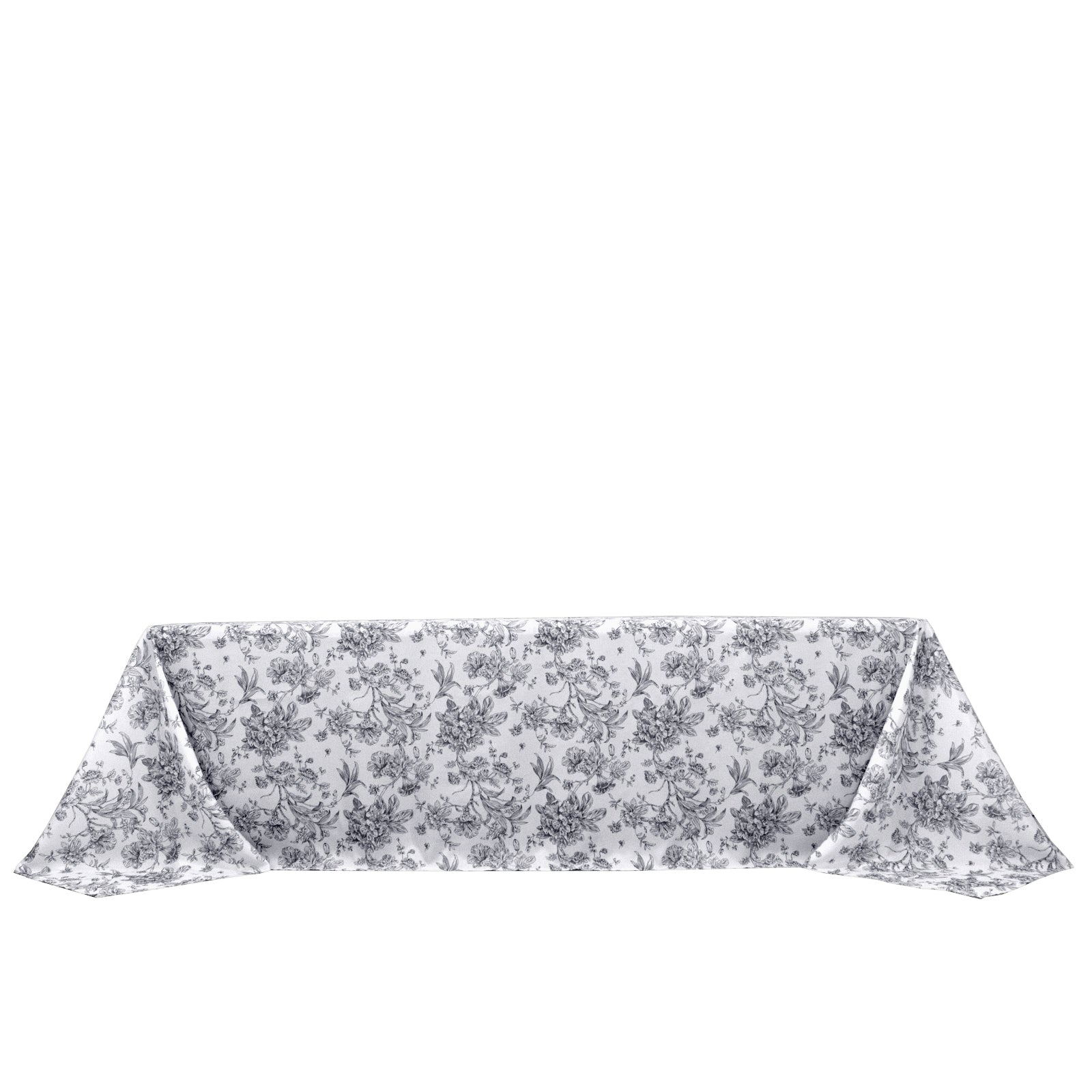 Polyester 90"x156" Rectangle Tablecloth White - Seamless Black French Toile Pattern for Grand Occasions