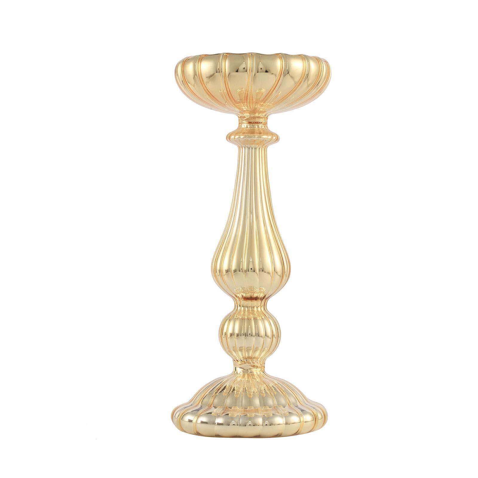 Set of 3 Candle Holder Stands Gold Mercury Glass Pillar Design - Stylish Votive Centerpieces for Tables & Decor 7", 8", 10"
