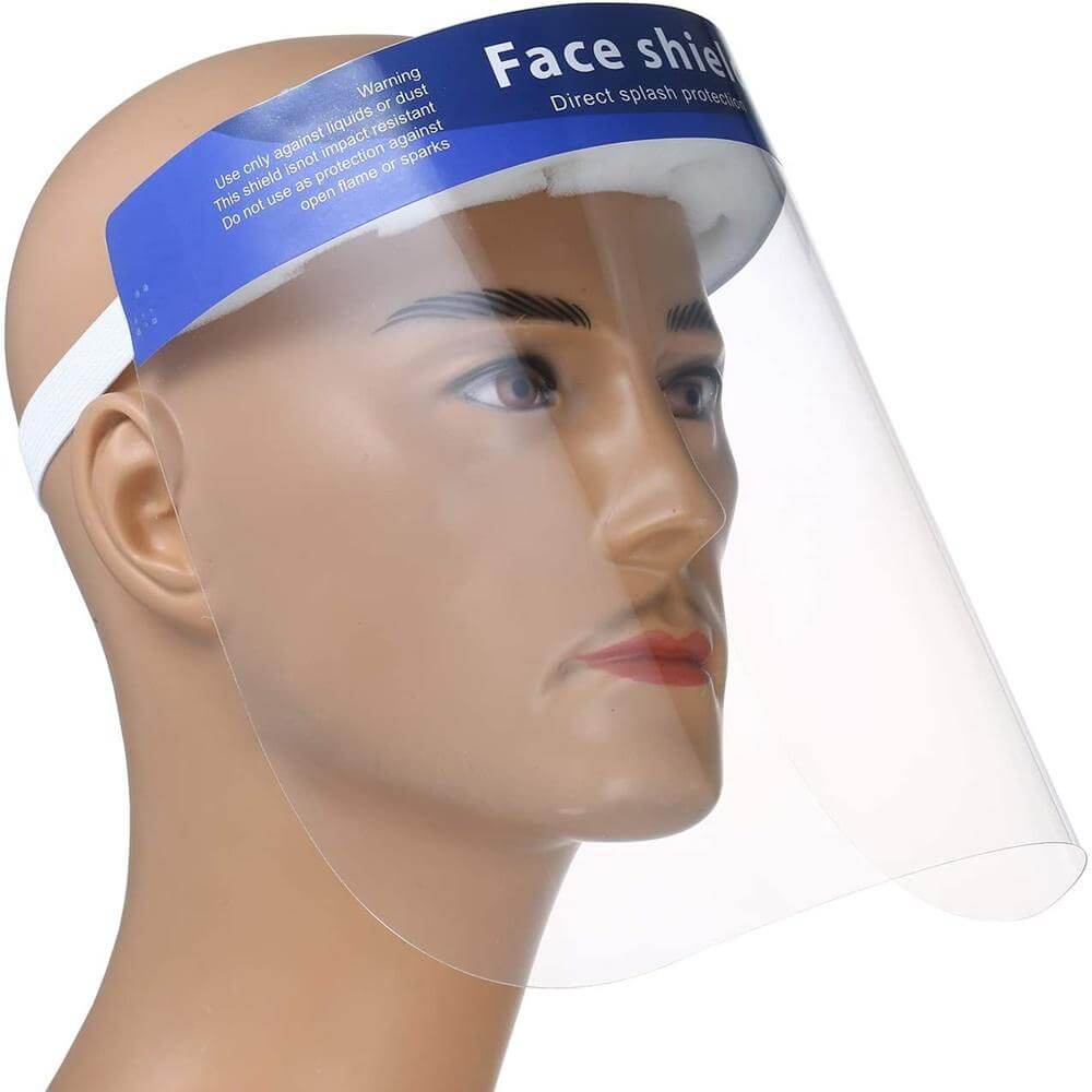 10 Pack Bulk Protective Disposable Face Shield Mask with Elastic Band and Comfort Sponge - Protects from Sneezing, Splash, Droplets