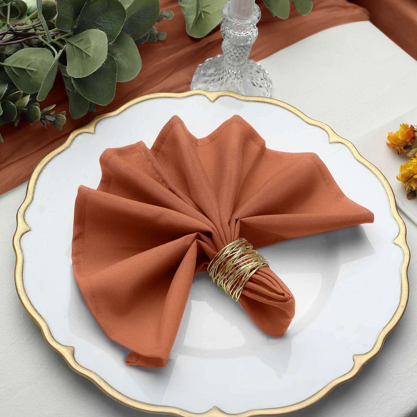 5 Pack Polyester 17"x17" Napkins Terracotta (Rust) - Durable & Wrinkle Resistant Dinner Napkins