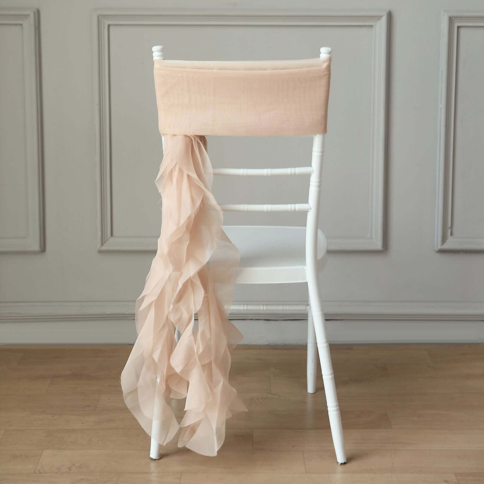 1 Set Chiffon Hoods Chair Sashes with Willow Ruffles Design Nude - Stylish Chair Bow Decor