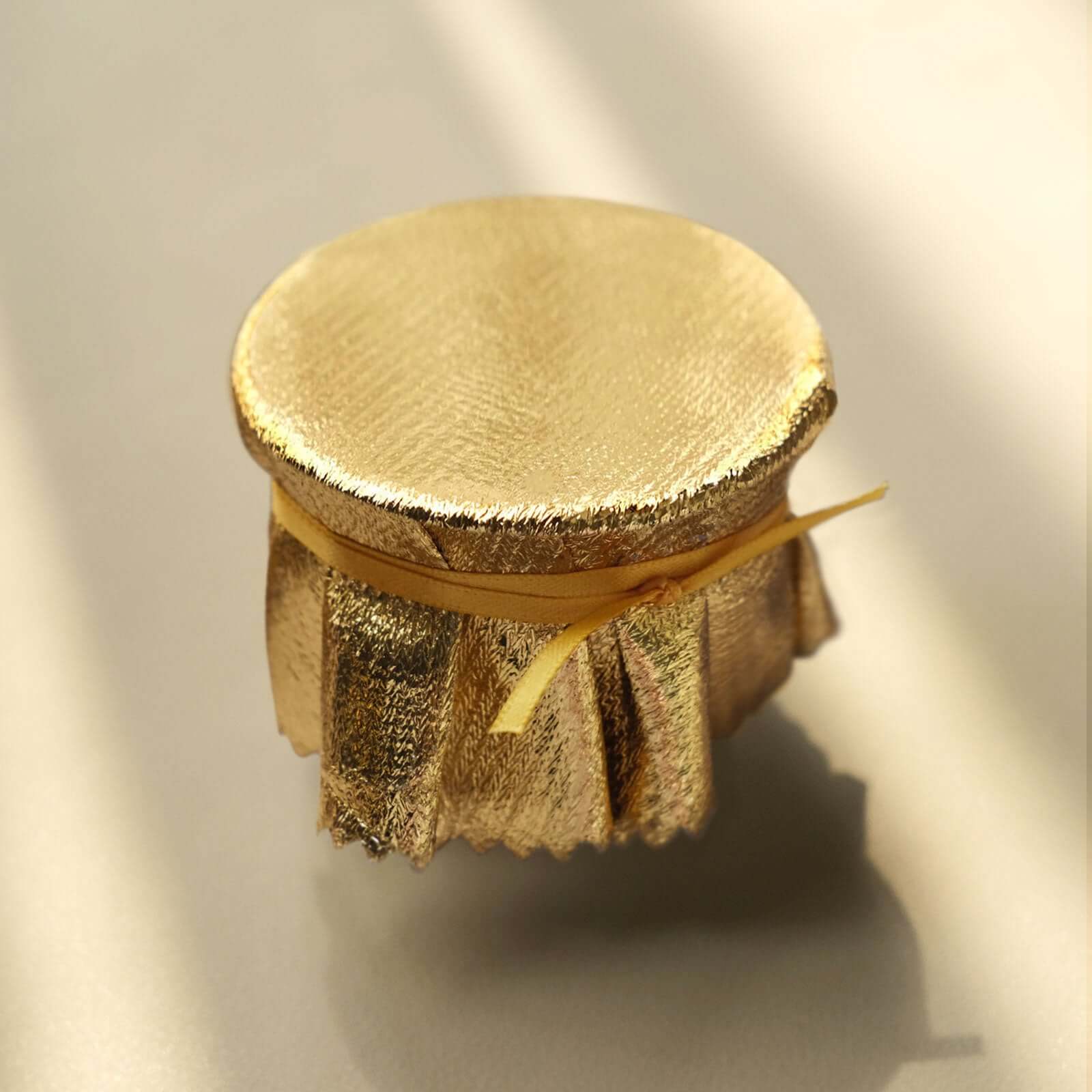 6-Pack Jar Covers Metallic Gold Round Lame Fabric Design with Satin Tie String - DIY Party Favors & Craft Supplies 6"