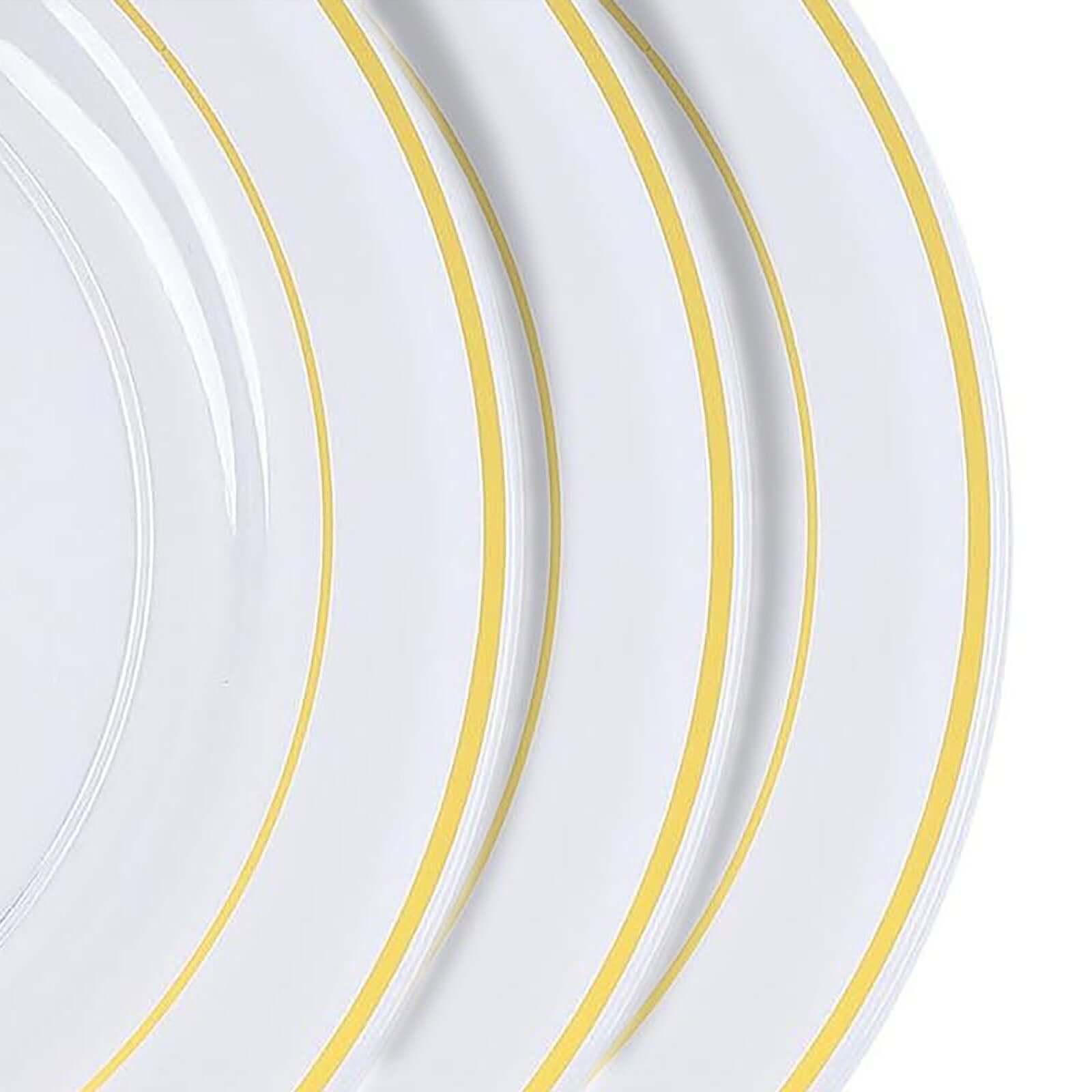 10-Pack Plastic Dinner Plates Clear with Très Chic Gold Rim - Perfect Disposable Party Plates 10"