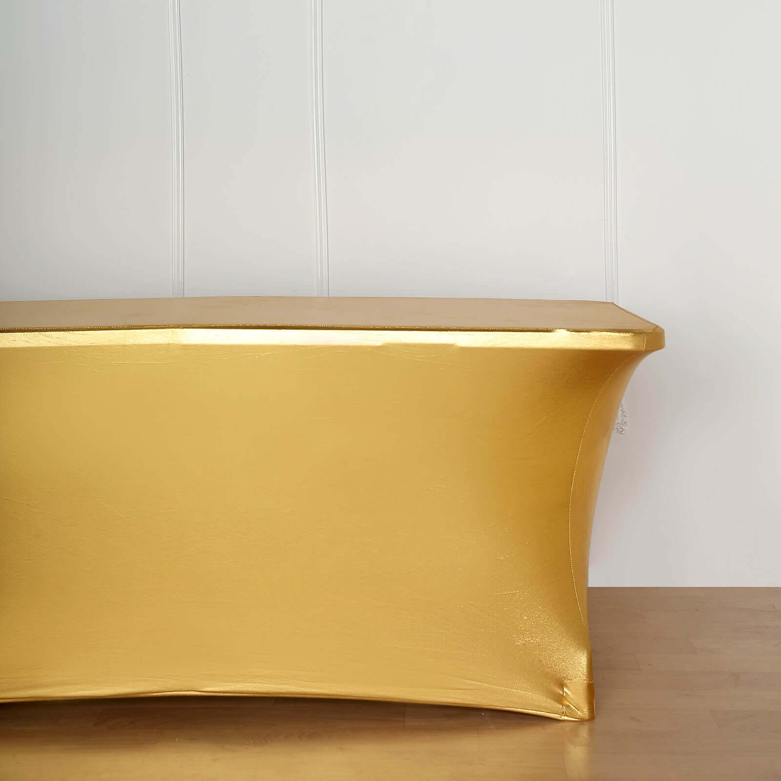 Stretch Spandex 72"x30" Rectangle Tablecloth Metallic Gold - Glamorous Form-Fitting Table Cover for Upscale Gatherings
