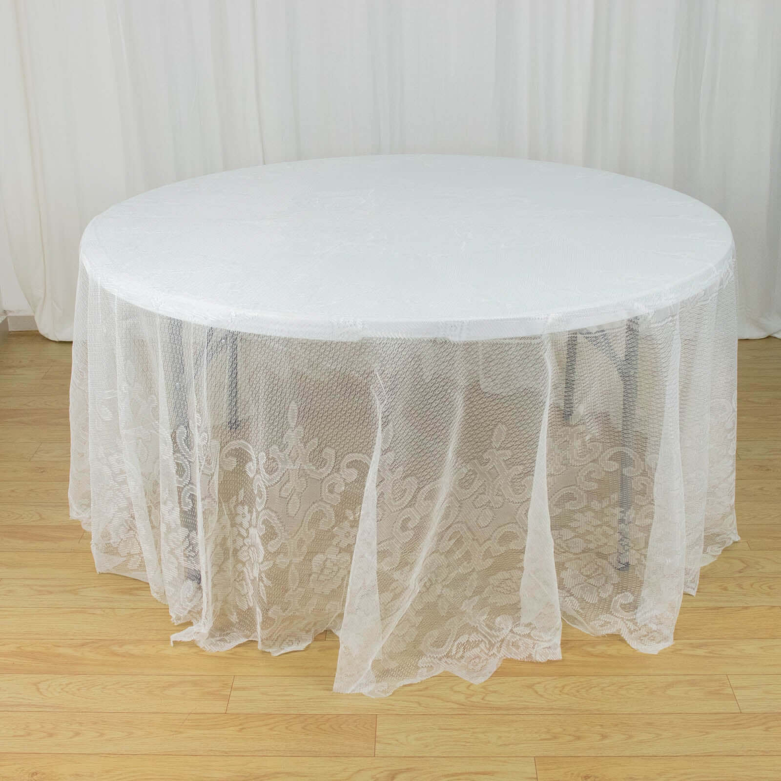 Lace 120" Round Tablecloth Ivory - Seamless Premium Design for Upscale Celebrations
