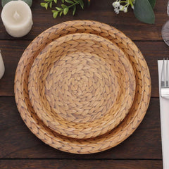 25-Pack Paper 7" Round Dessert Plates in Natural with Woven Rattan Print - Rustic Farmhouse Disposable 300GSM Appetizer Salad Plates for Indoor & Outdoor Gatherings