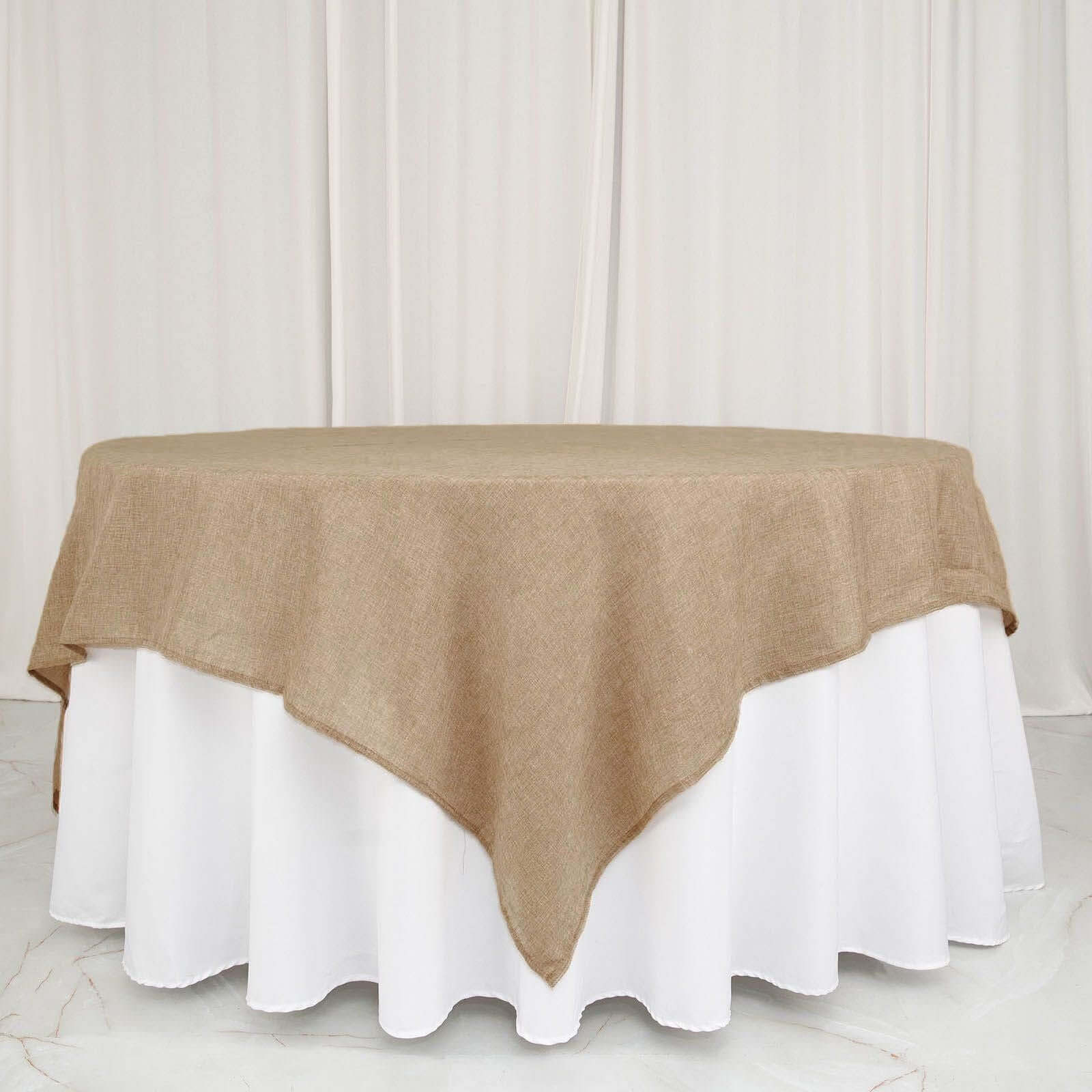 Faux Burlap 90"x90" Table Overlay Square Tablecloth Natural - Boho Chic Design for Stylish Celebrations
