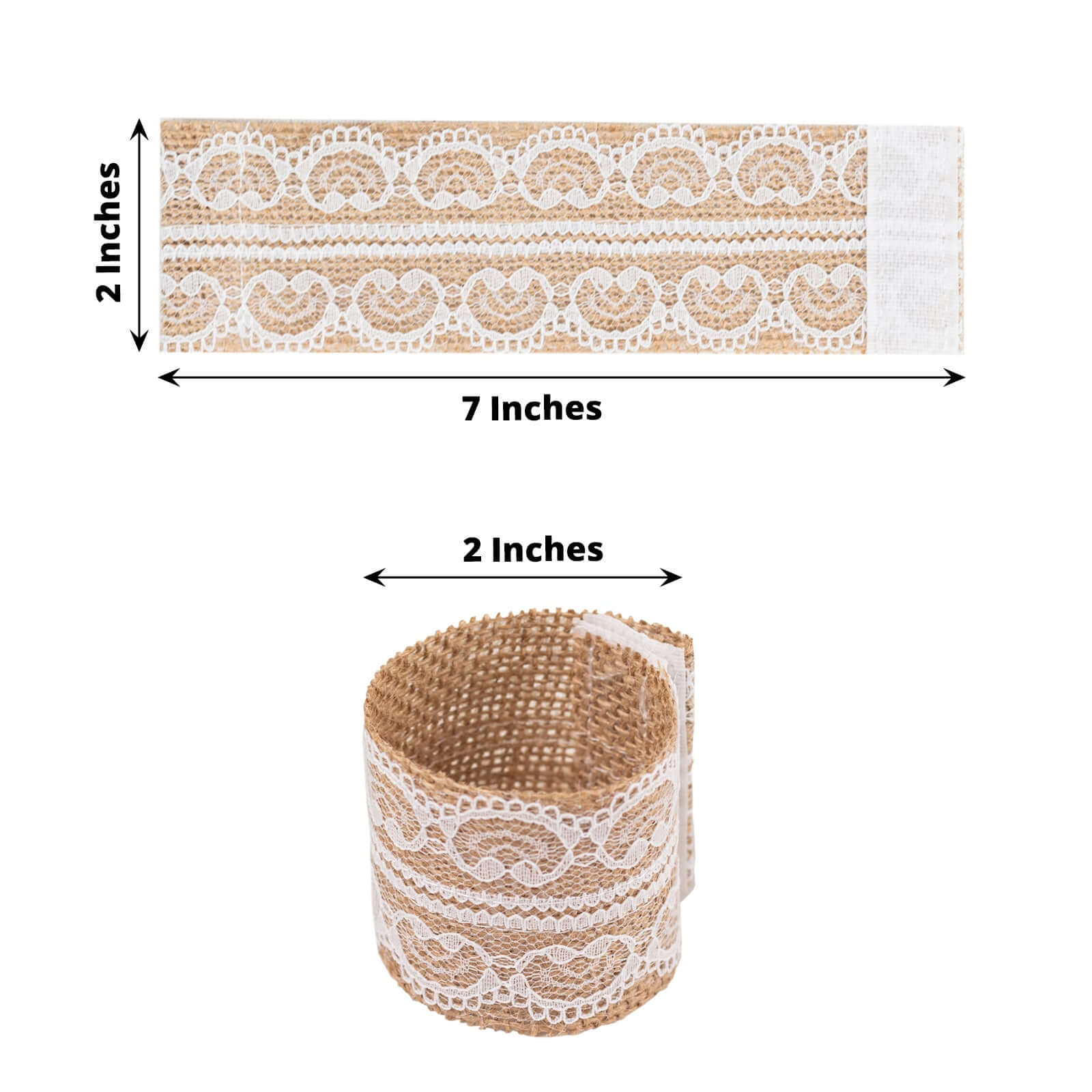 6 Pack Rustic Boho Chic Burlap and Lace Napkin Rings, Farmhouse Style Jute Serviette Buckles Holder