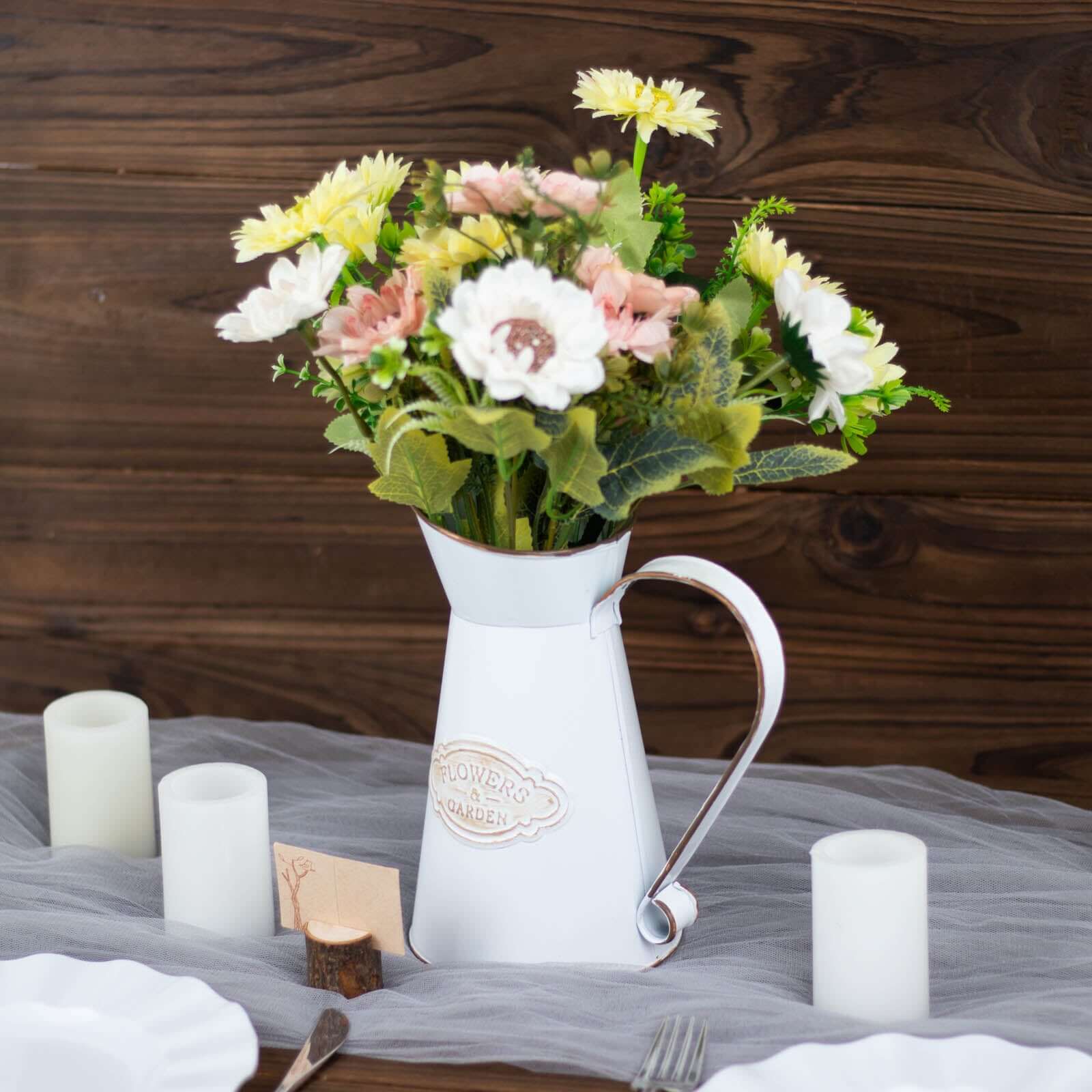 Metal Garden Water Pitcher Rustic Milk Jug Design - Shabby Chic Decorative Flower Vase 9"