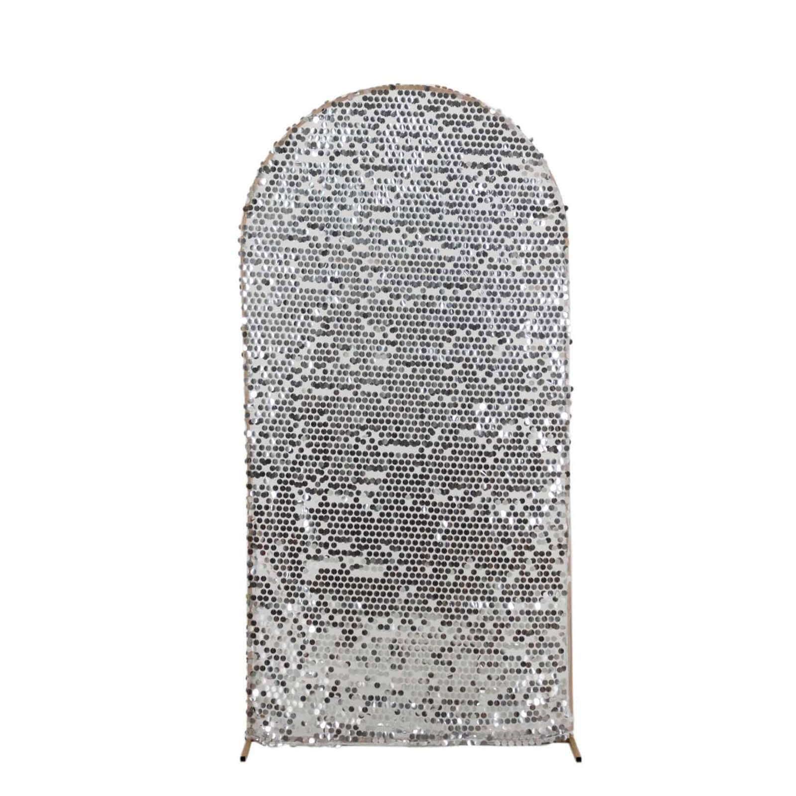7ft Sparkly Silver Big Payette Sequin Fitted Wedding Arch Cover for Round Top Chiara Backdrop Stand